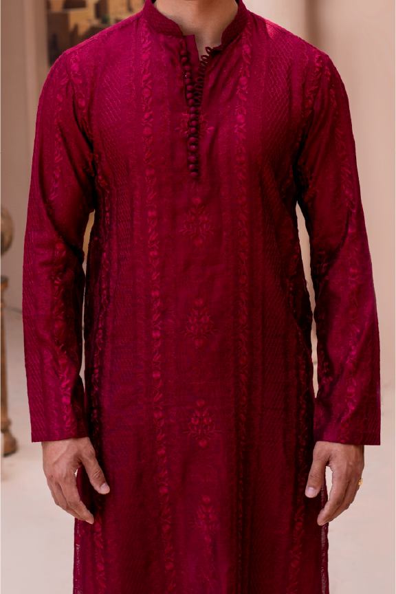 RHN - Brick Red Embroidered Kurta Pajama