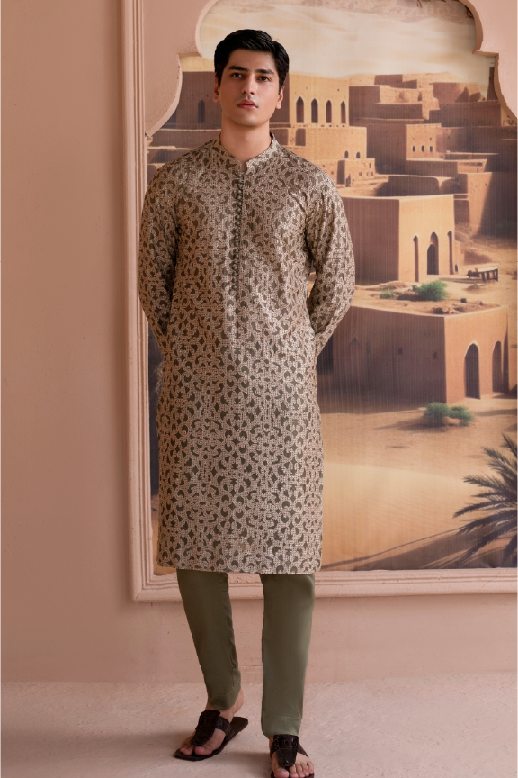 RHN - Slate Green Embroidered Kurta Pajama -02