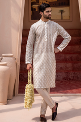 RHN - Band green and white Embroidered Kurta Pajama