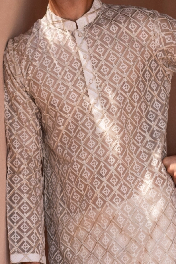 RHN - Band green and white Embroidered Kurta Pajama