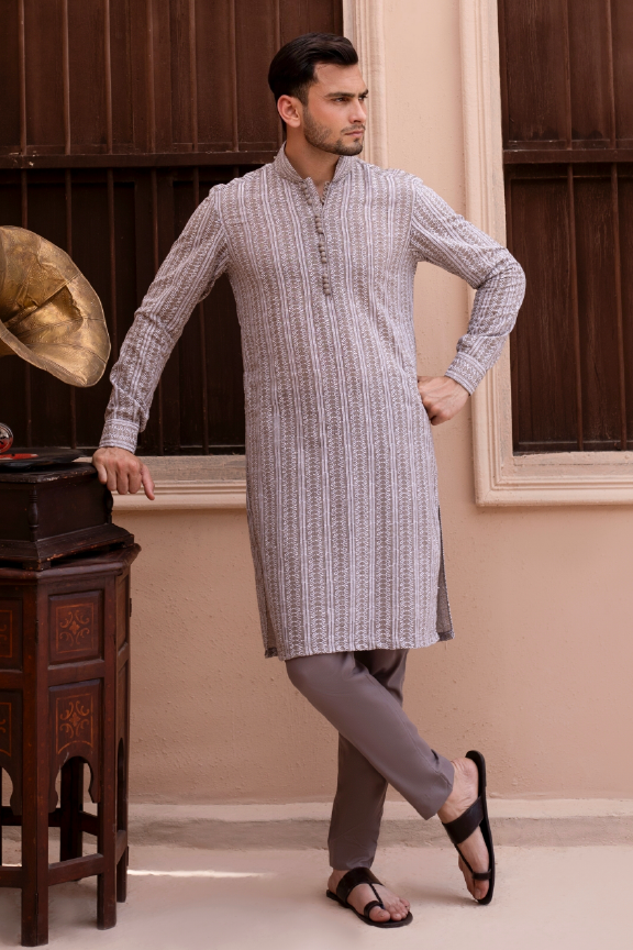 RHN - Amethyst smoke khadi Embroidered Kurta Pajama