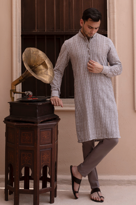 RHN - Amethyst smoke khadi Embroidered Kurta Pajama