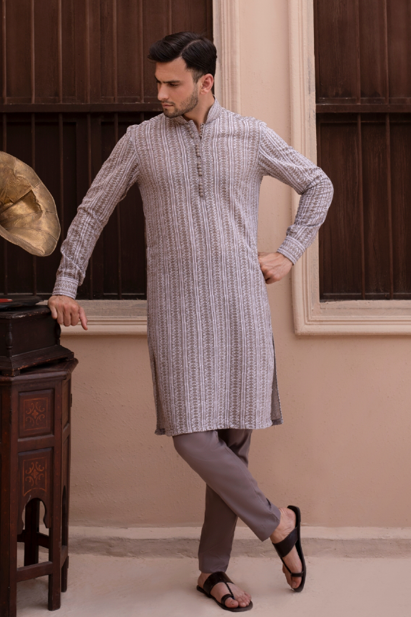 RHN - Amethyst smoke khadi Embroidered Kurta Pajama