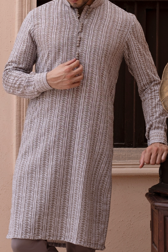 RHN - Amethyst smoke khadi Embroidered Kurta Pajama