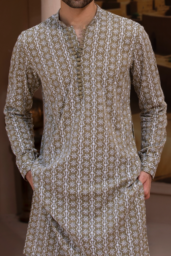 RHN - Slate Green Embroidered Kurta Pajama