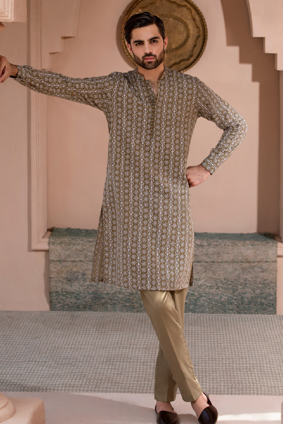 RHN - Slate Green Embroidered Kurta Pajama