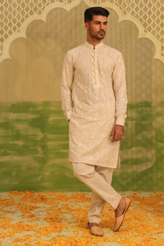 Mayassar - Alabaster beige kurta Pajama