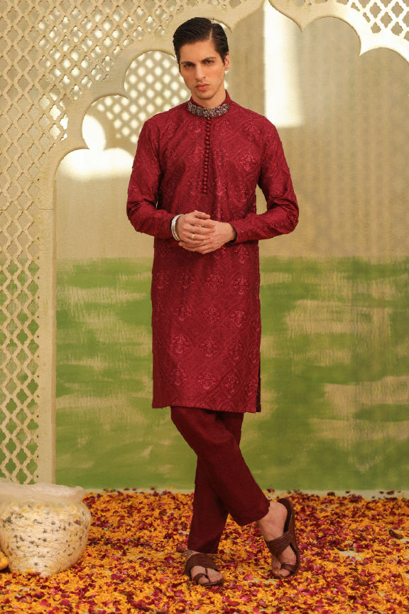 Mayassar - Burgundy Maroon Kurta Pajama