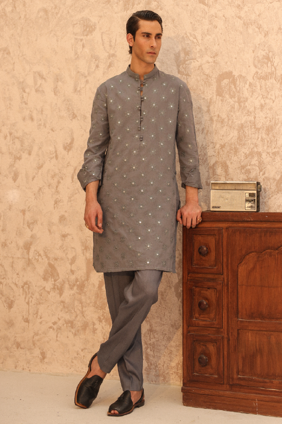 Mayassar - Steel Grey Kurta Pajama