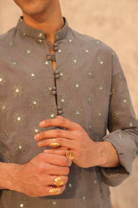 Mayassar - Steel Grey Kurta Pajama