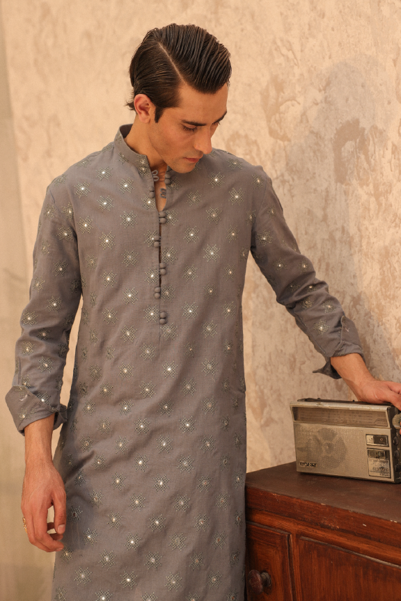 Mayassar - Steel Grey Kurta Pajama