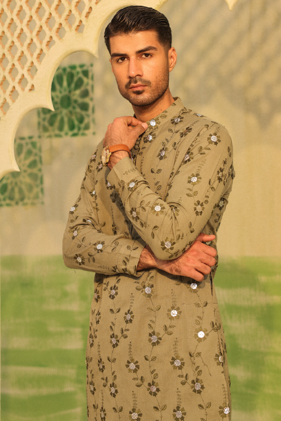 Mayassar - Olive Green Kurta Pajama