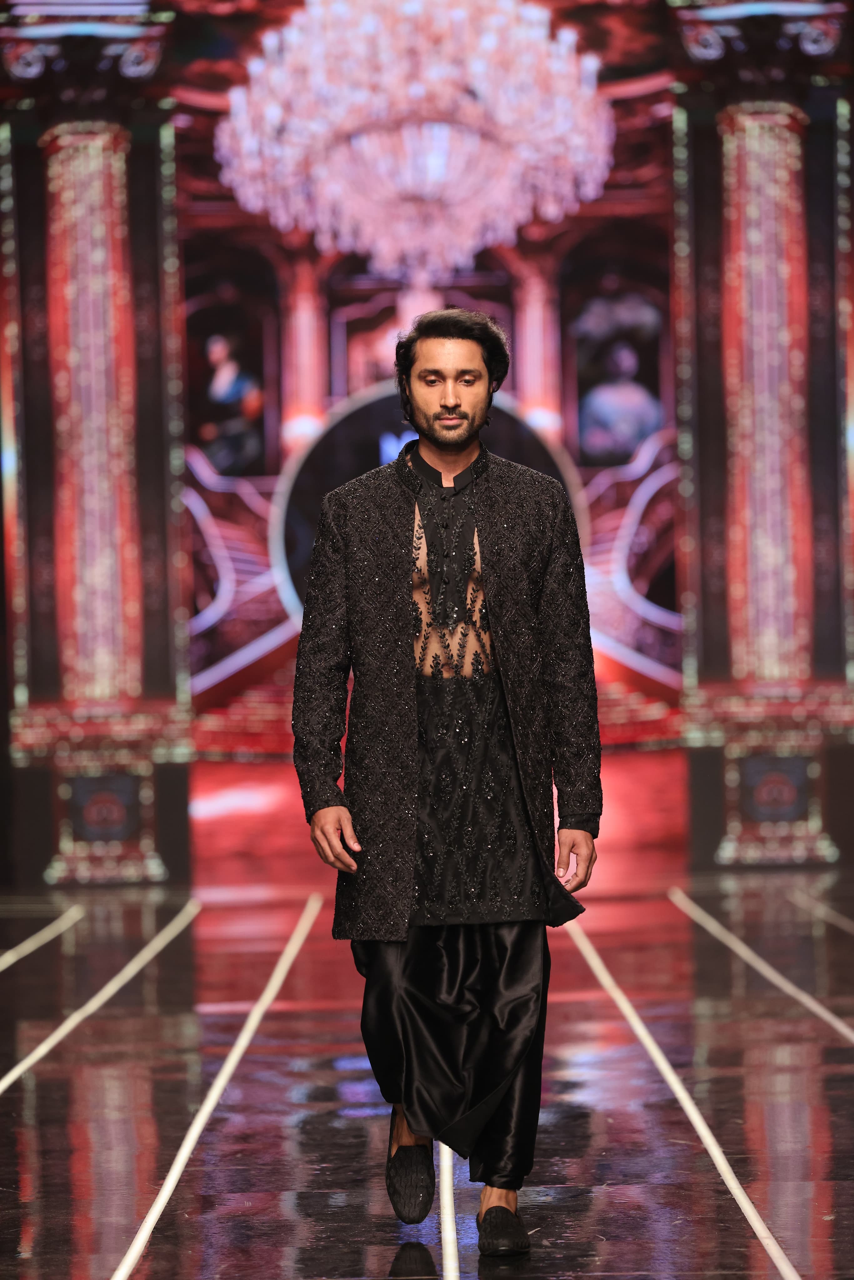 ER-121 Black Jacquard Embellished Sherwani