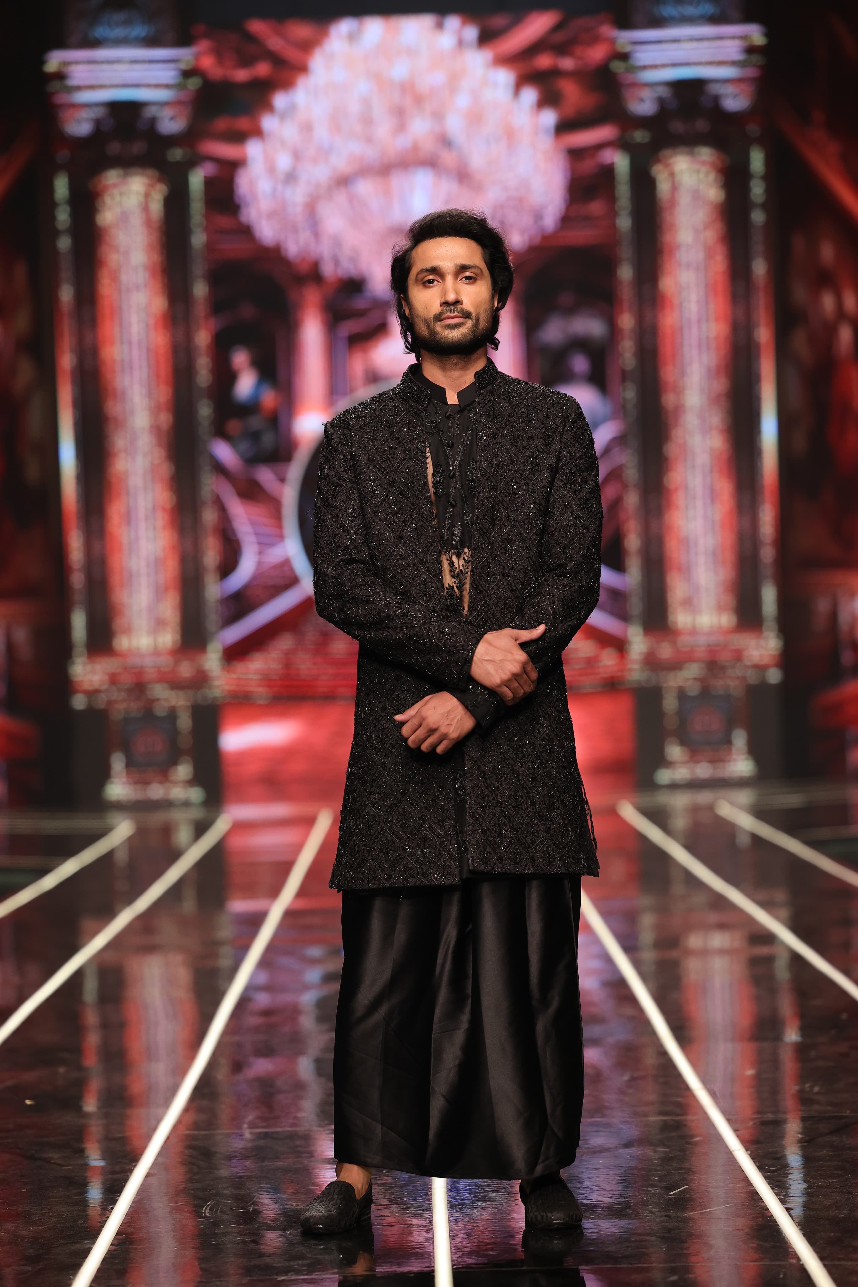 ER-121 Black Jacquard Embellished Sherwani