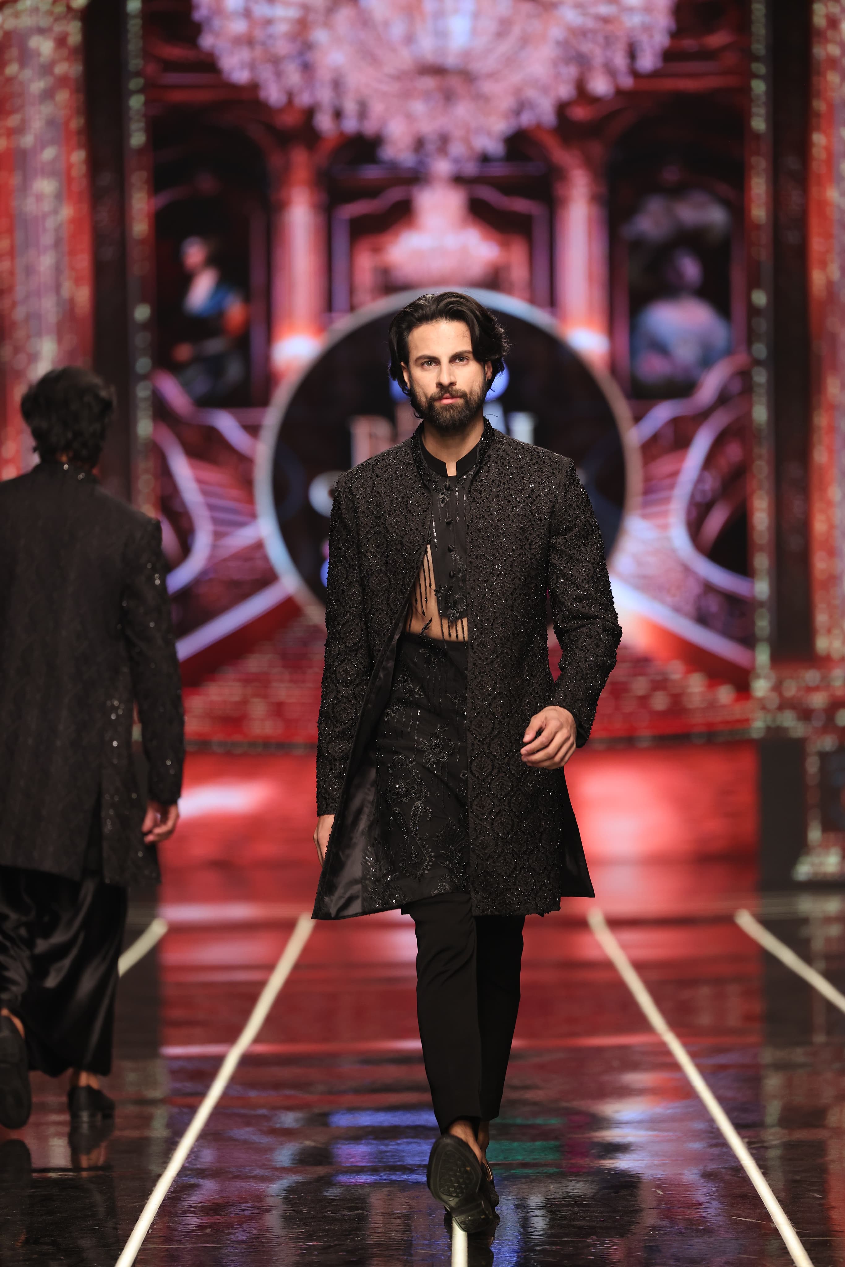 ER-120 Black Jacquard Embellished Sherwani
