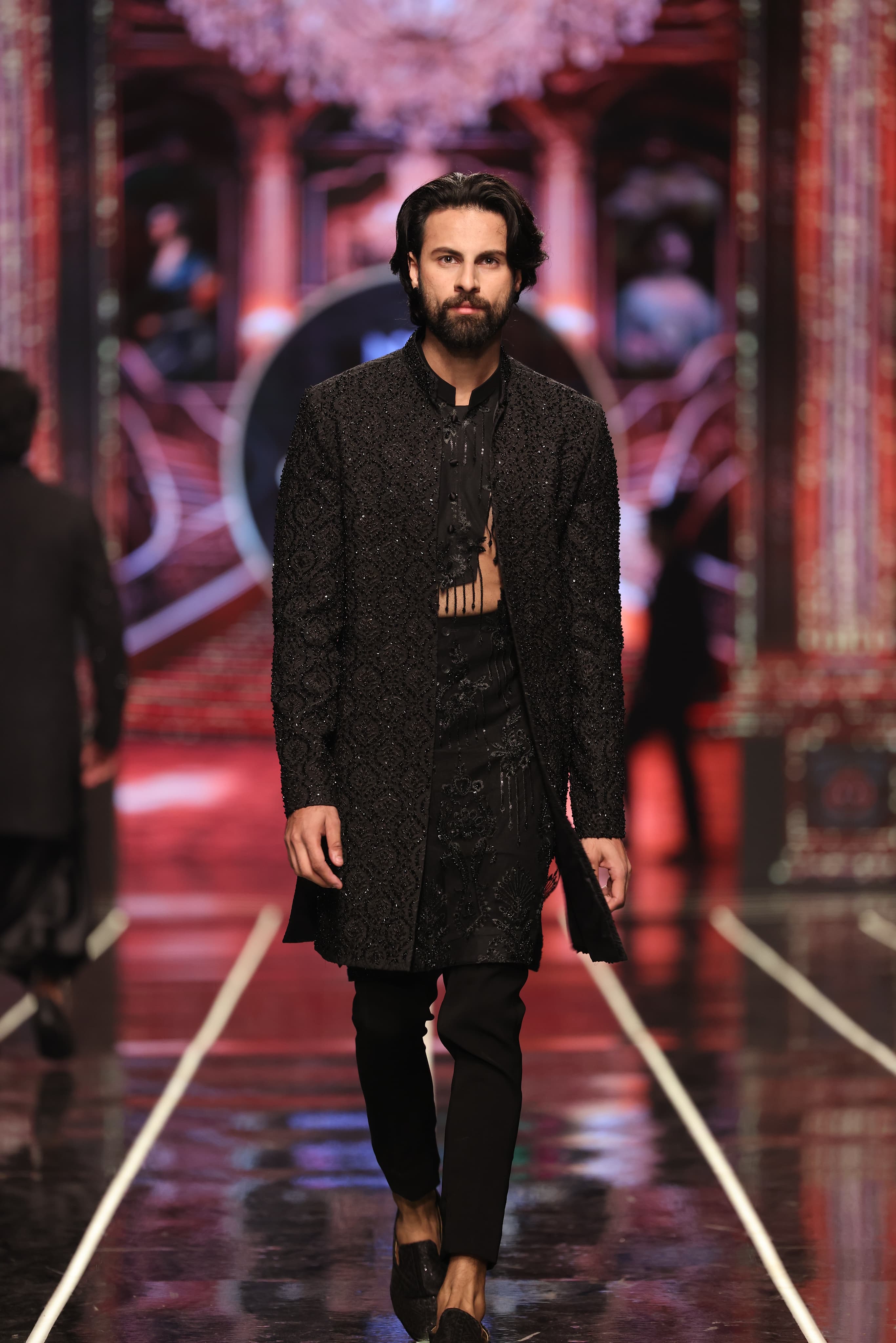 ER-120 Black Jacquard Embellished Sherwani