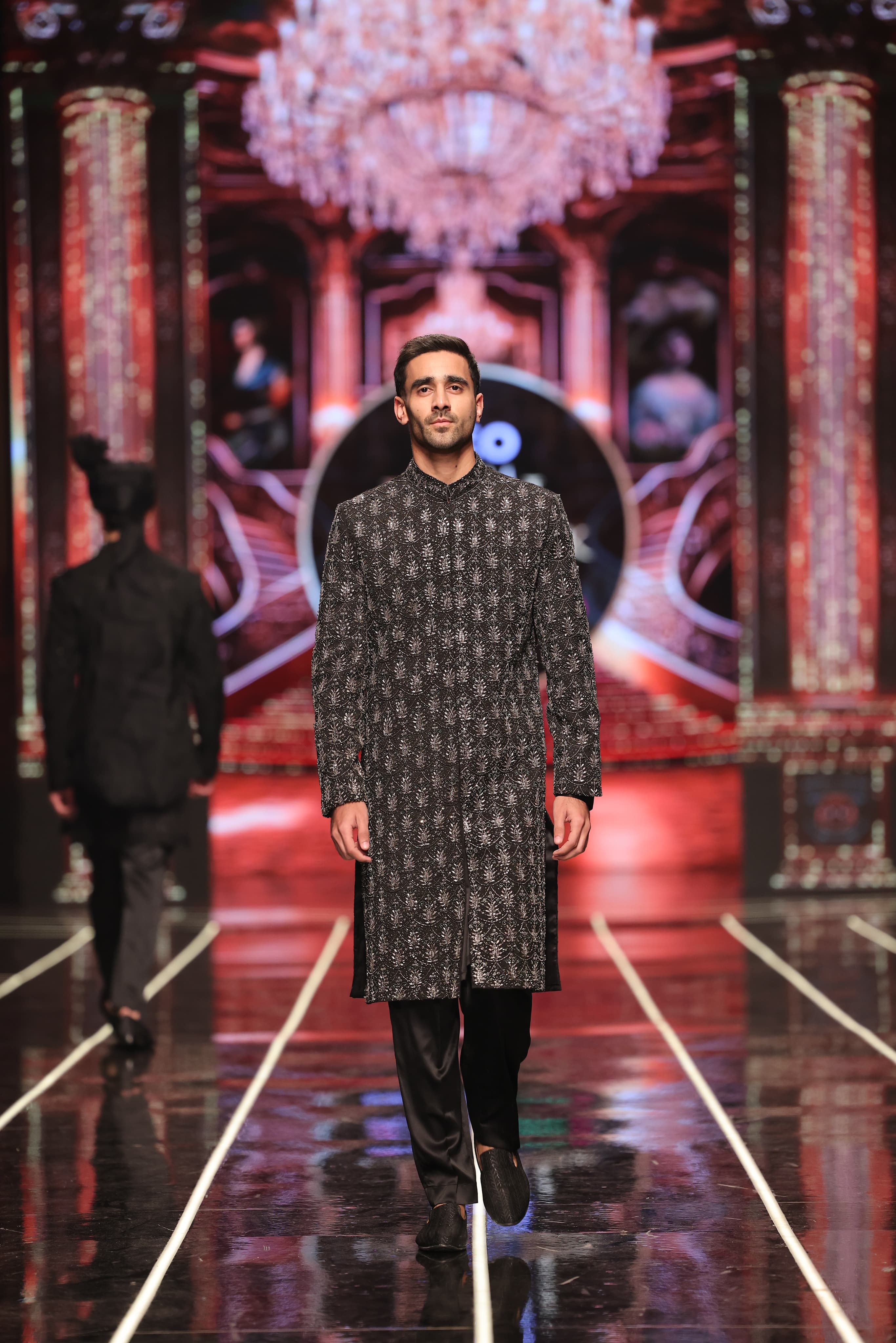 ER-124 Black Jacquard Embellished Sherwani
