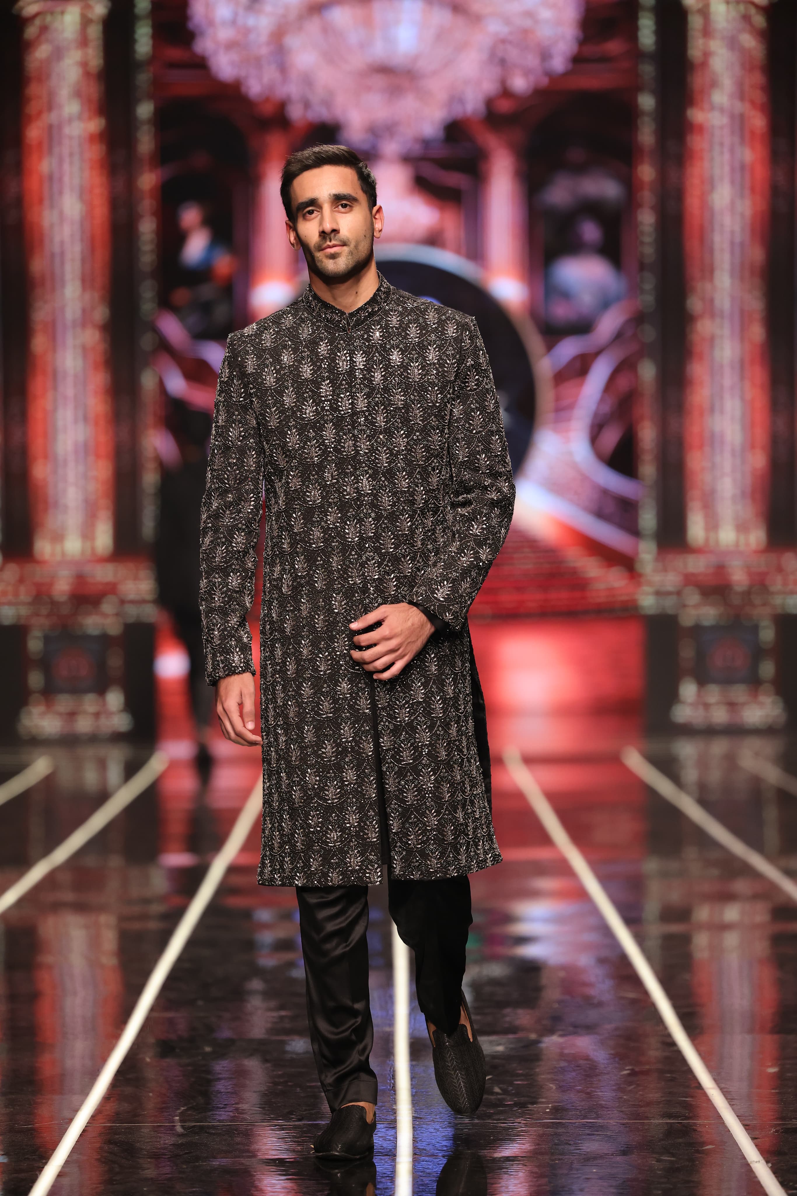 ER-124 Black Jacquard Embellished Sherwani