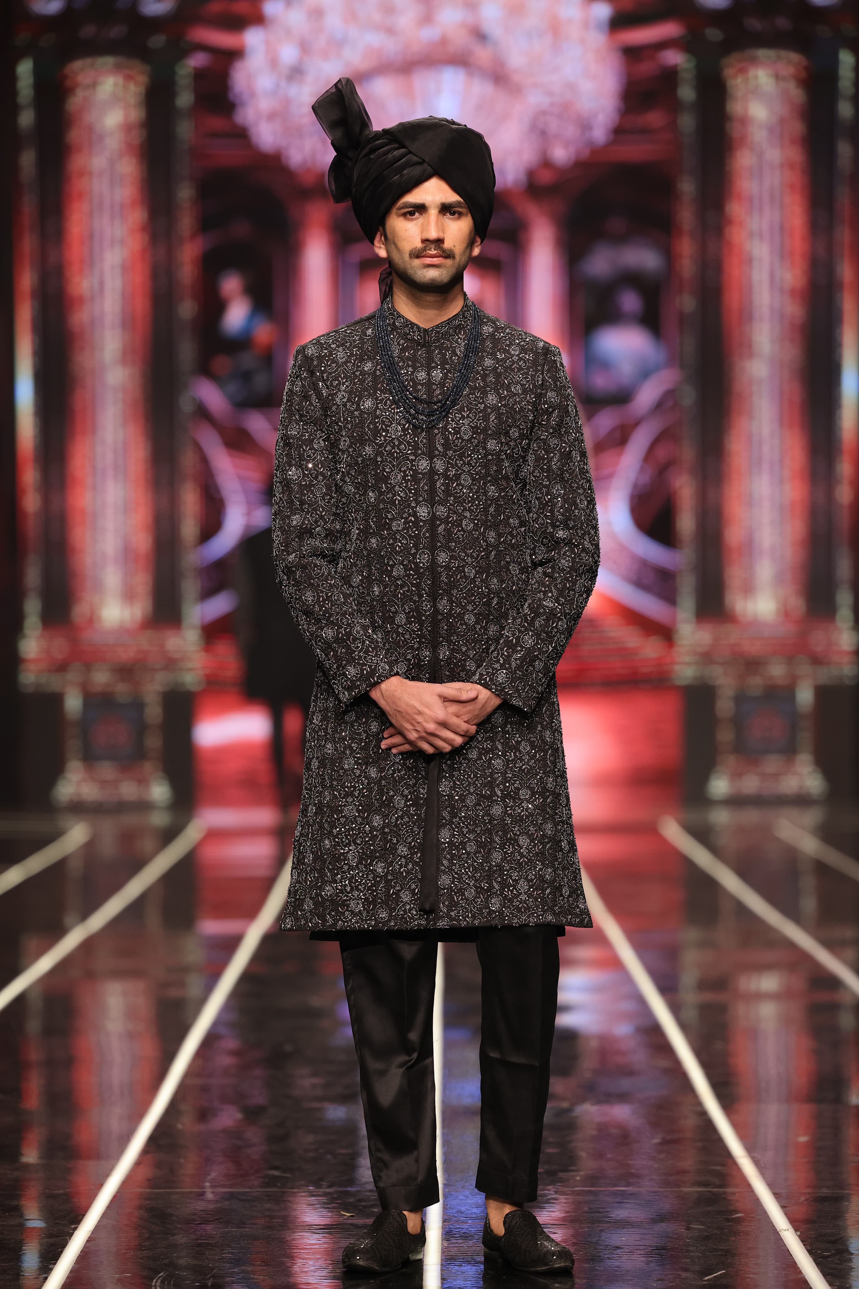 ER-123 Black Jacquard Embellished Sherwani