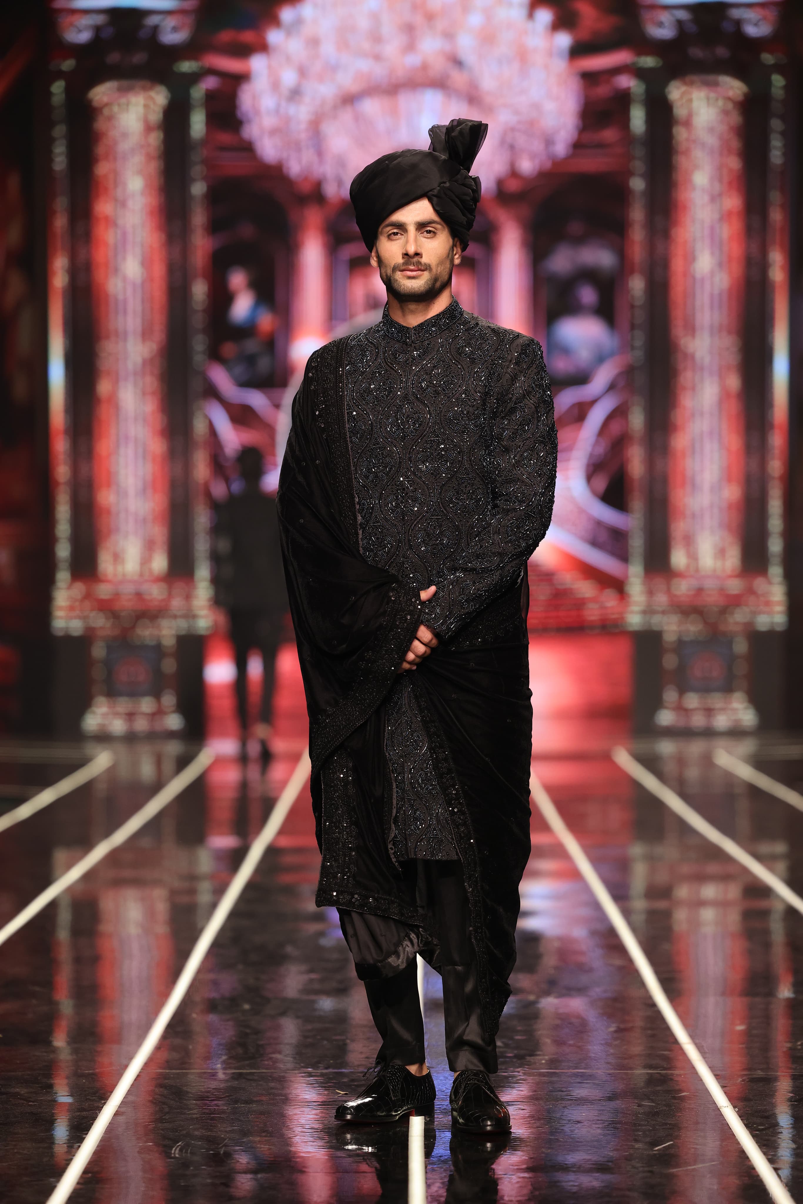 ER-126 Black Jacquard Embellished Sherwani