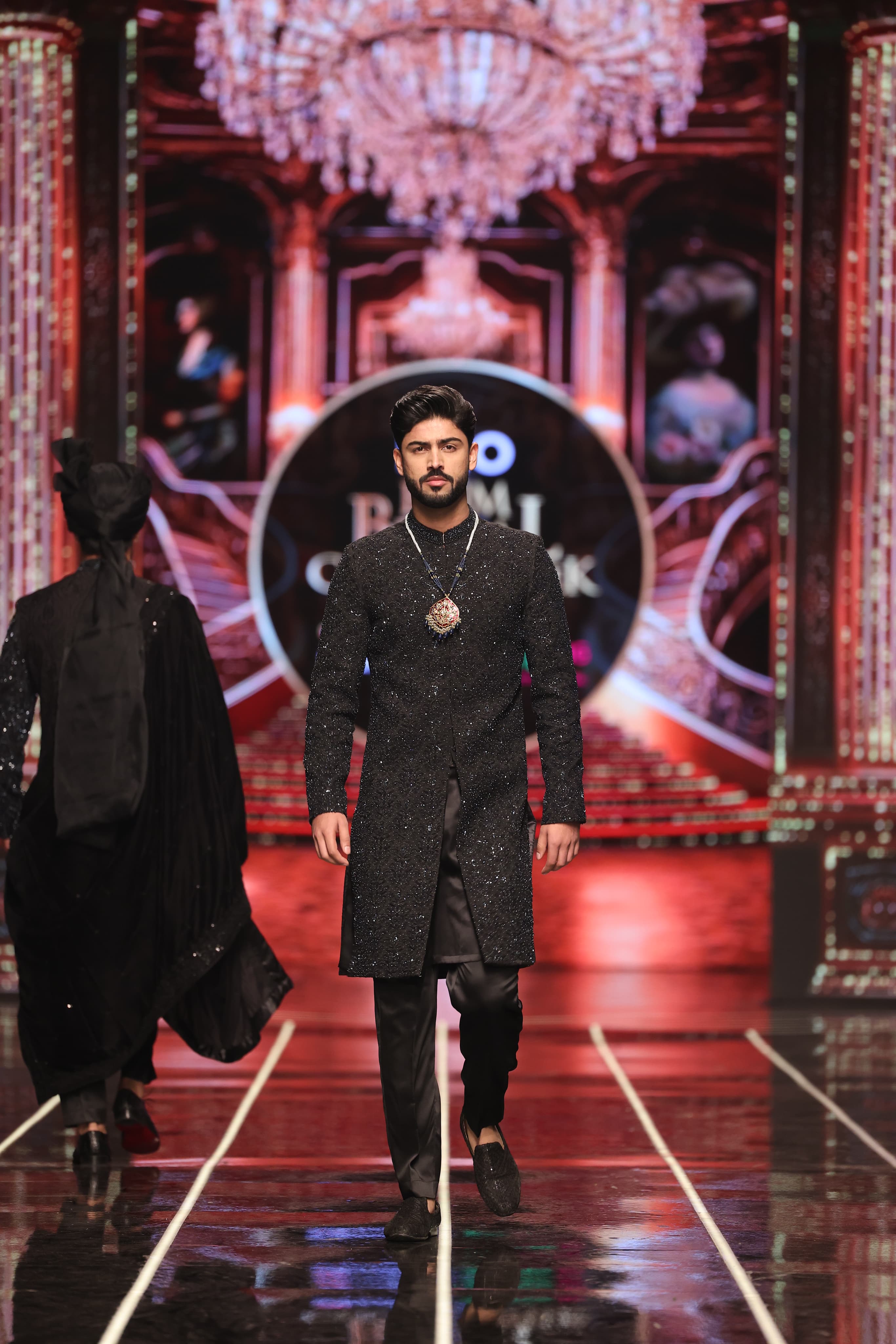 ER-125 Black Jacquard Embellished Sherwani