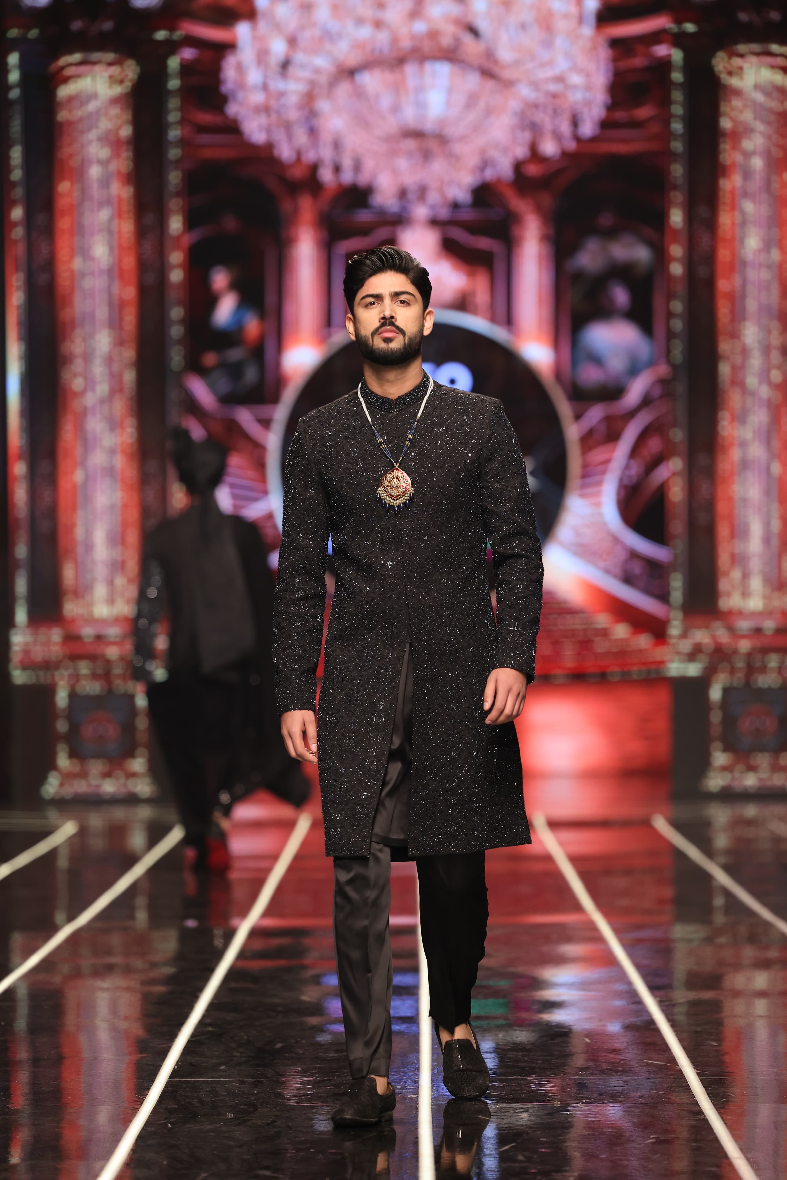 ER-125 Black Jacquard Embellished Sherwani