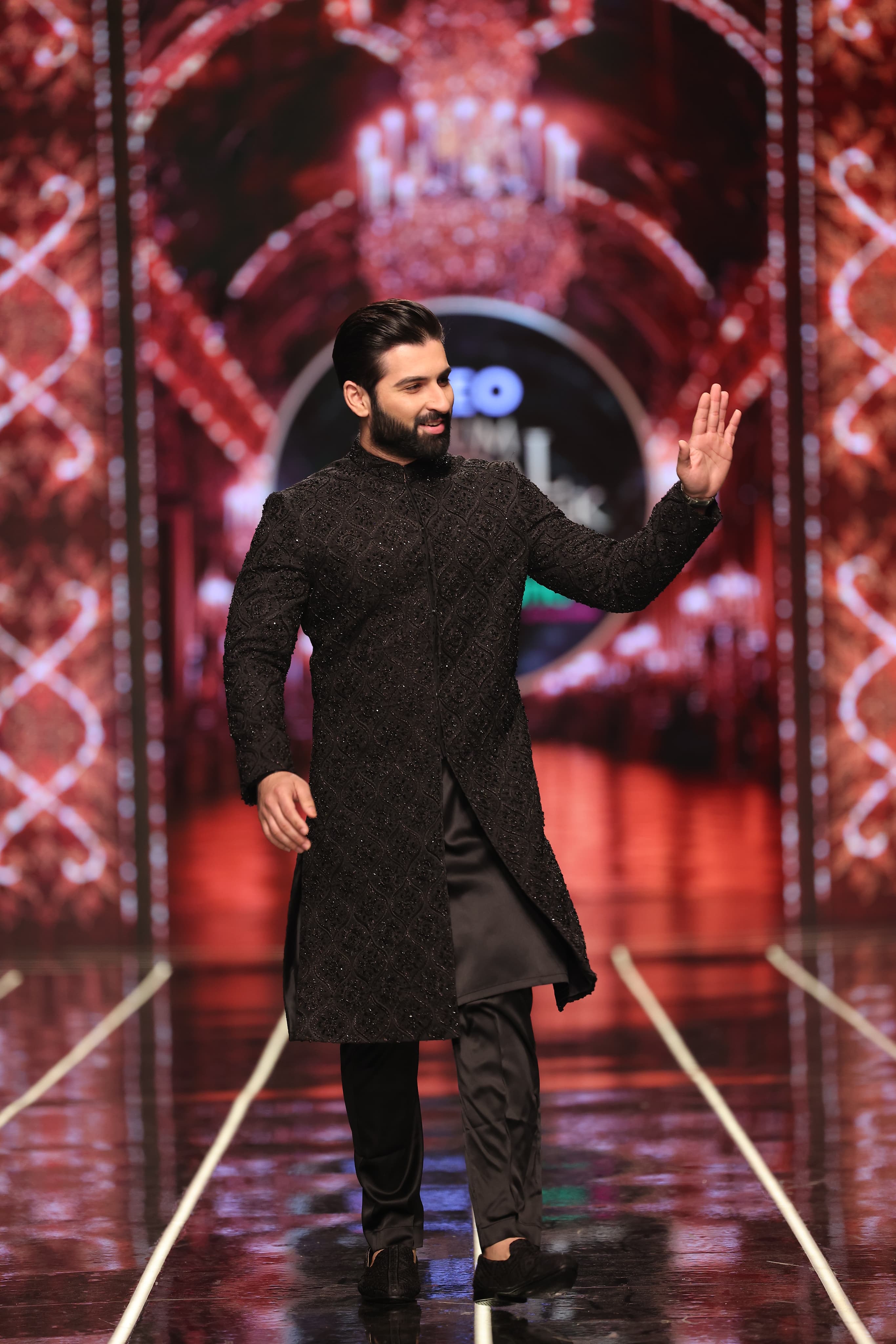 ER-128 Black Jacquard Embellished Sherwani