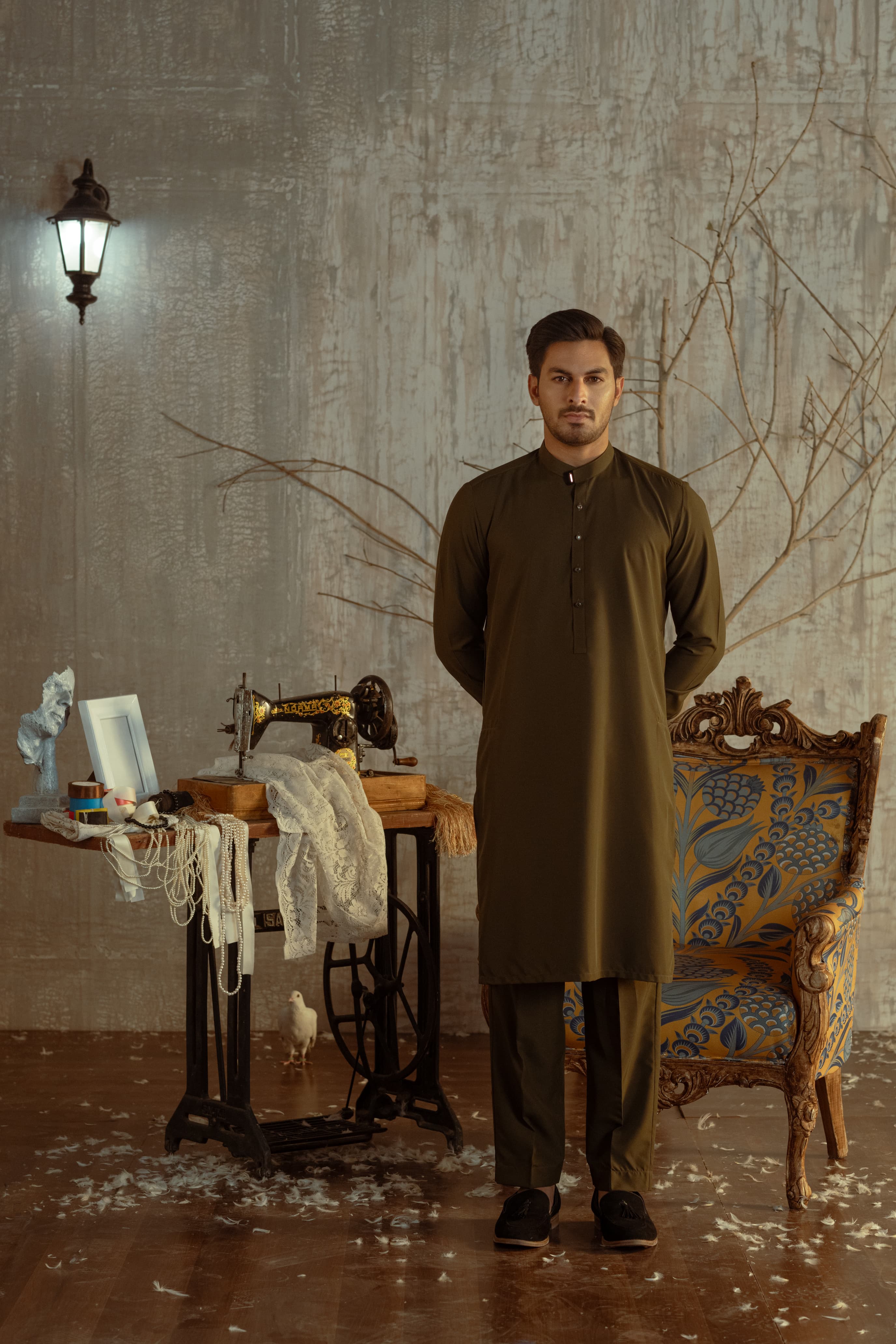 Bahisht - Olive Green Kurta pajama
