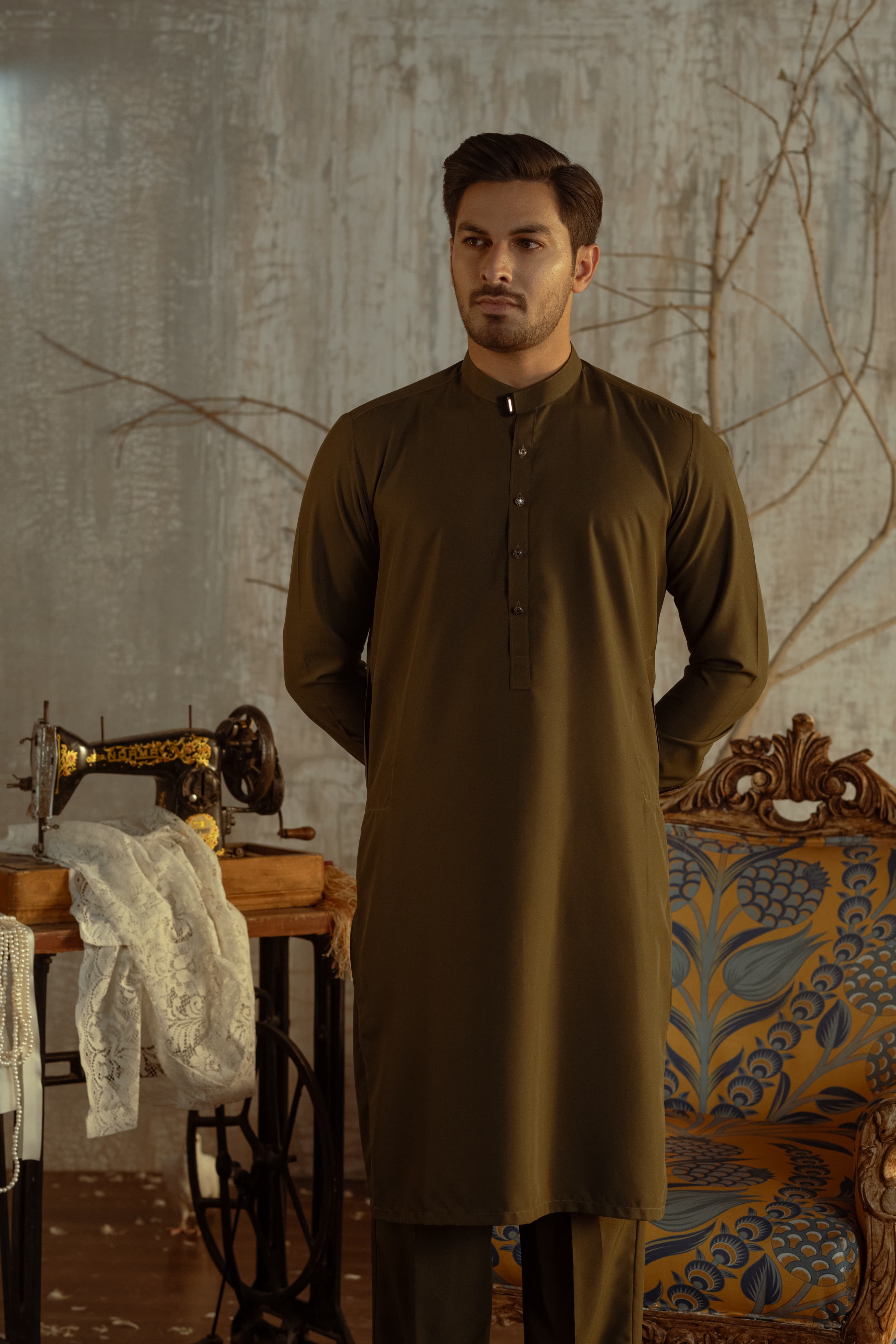 Bahisht - Olive Green Kurta pajama
