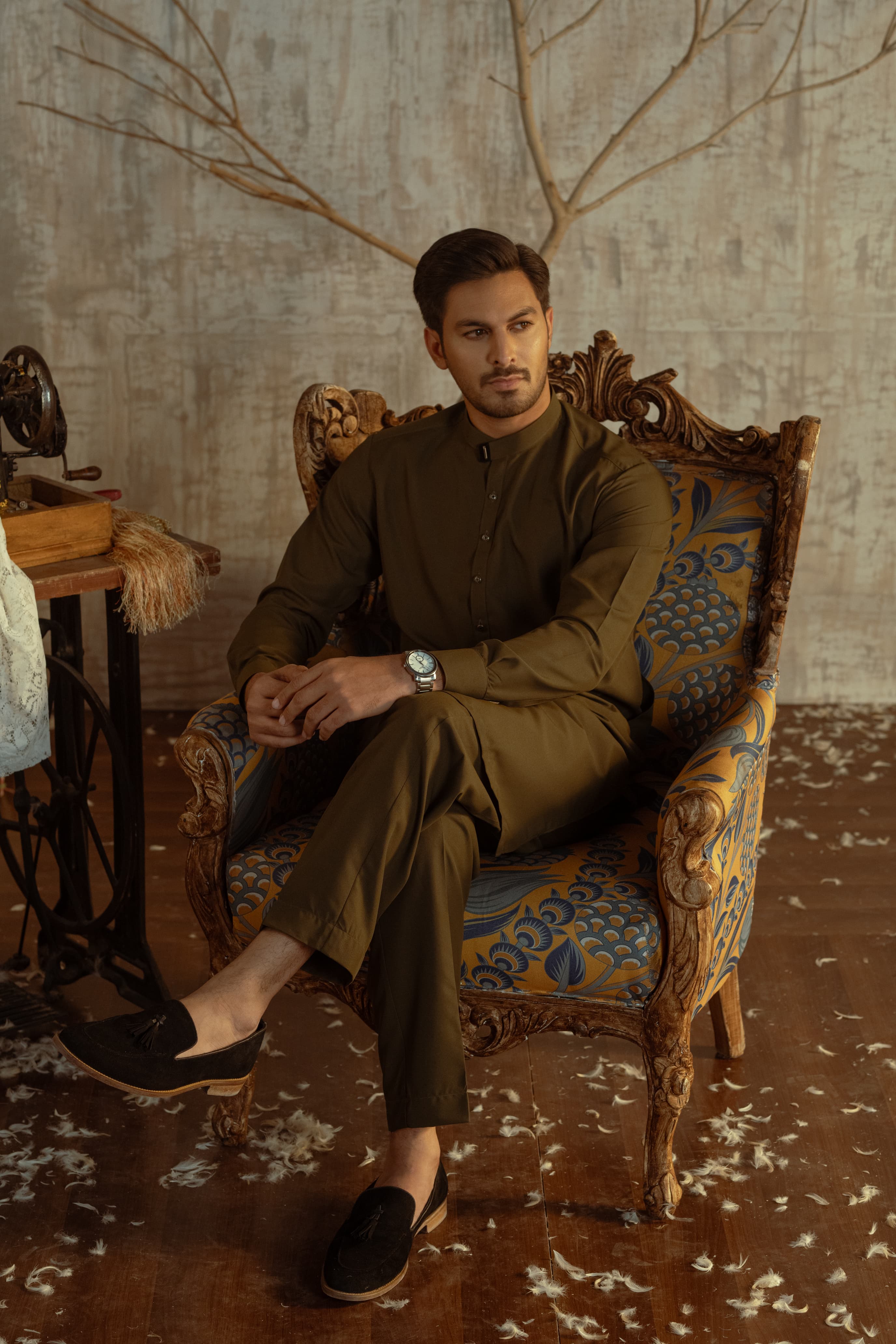 Bahisht - Olive Green Kurta pajama