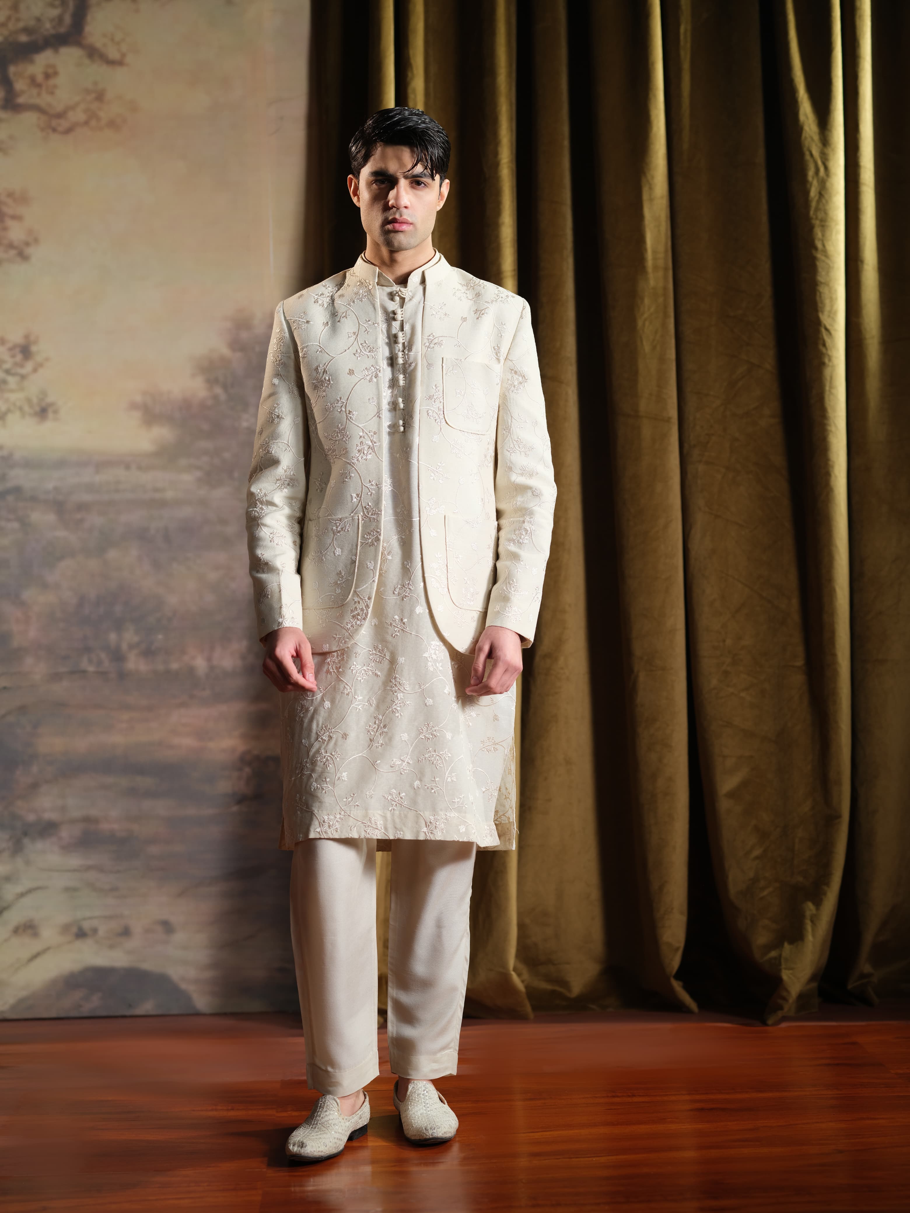 Musarrat - Cream Embroidered Kurta Pajama