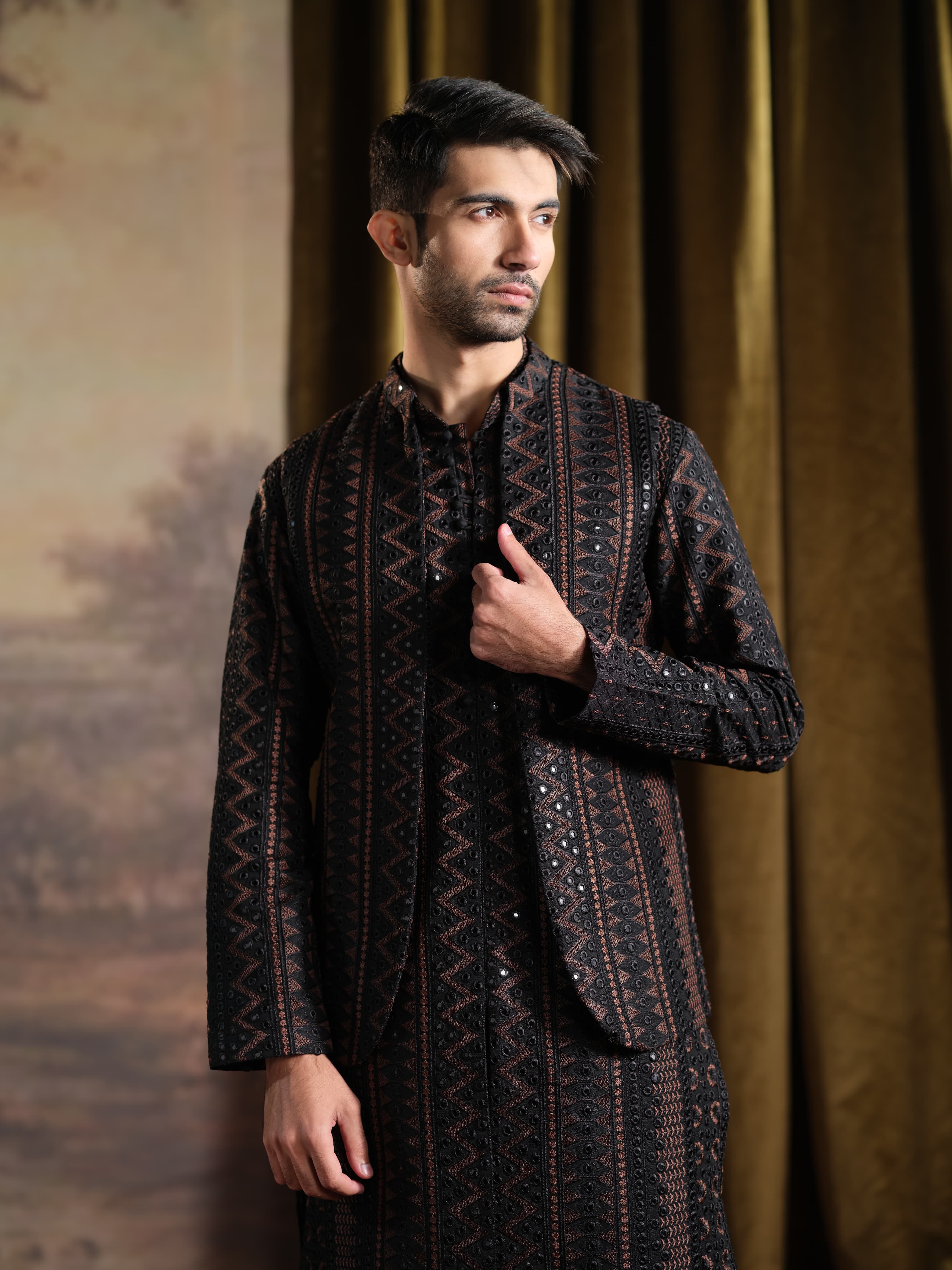 Musarrat - Black Embroidered Kurta Pajama