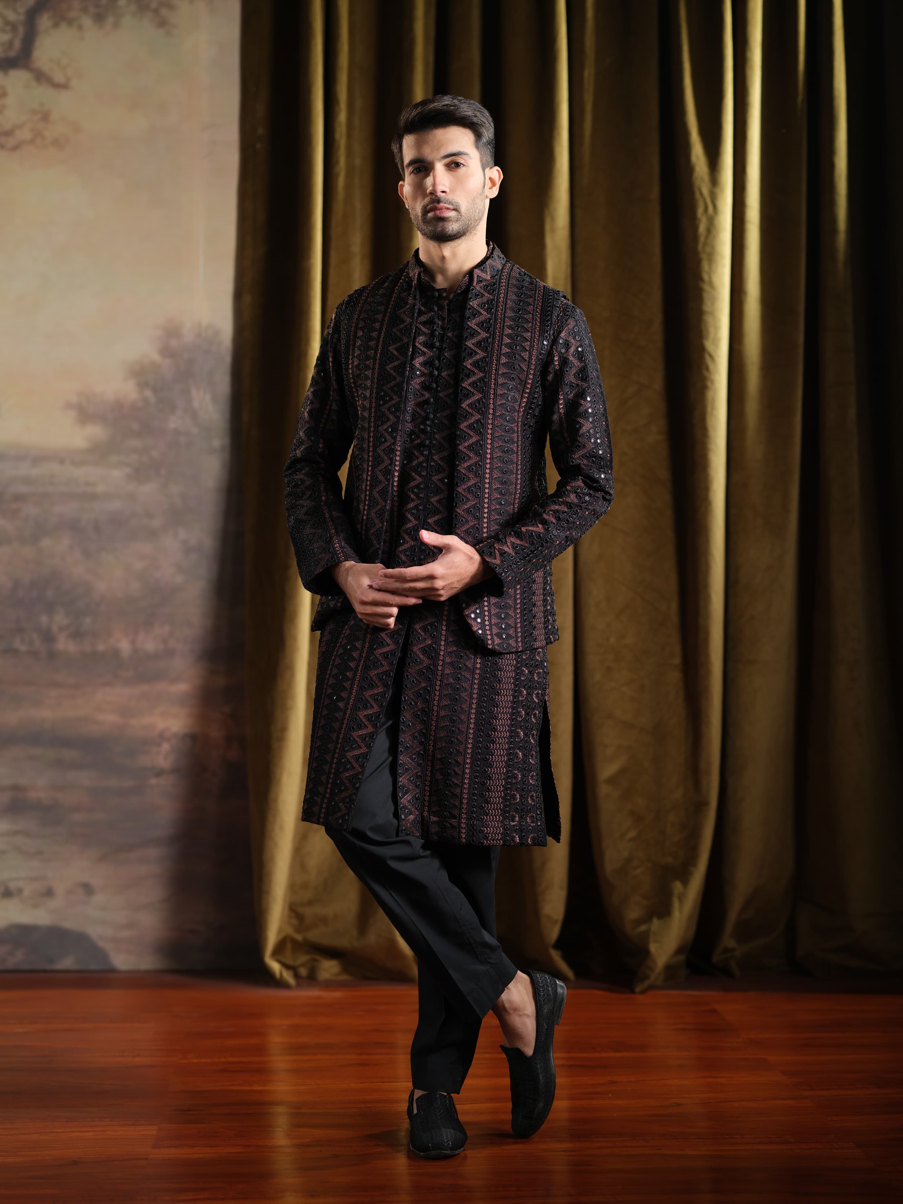 Musarrat - Black Embroidered Kurta Pajama