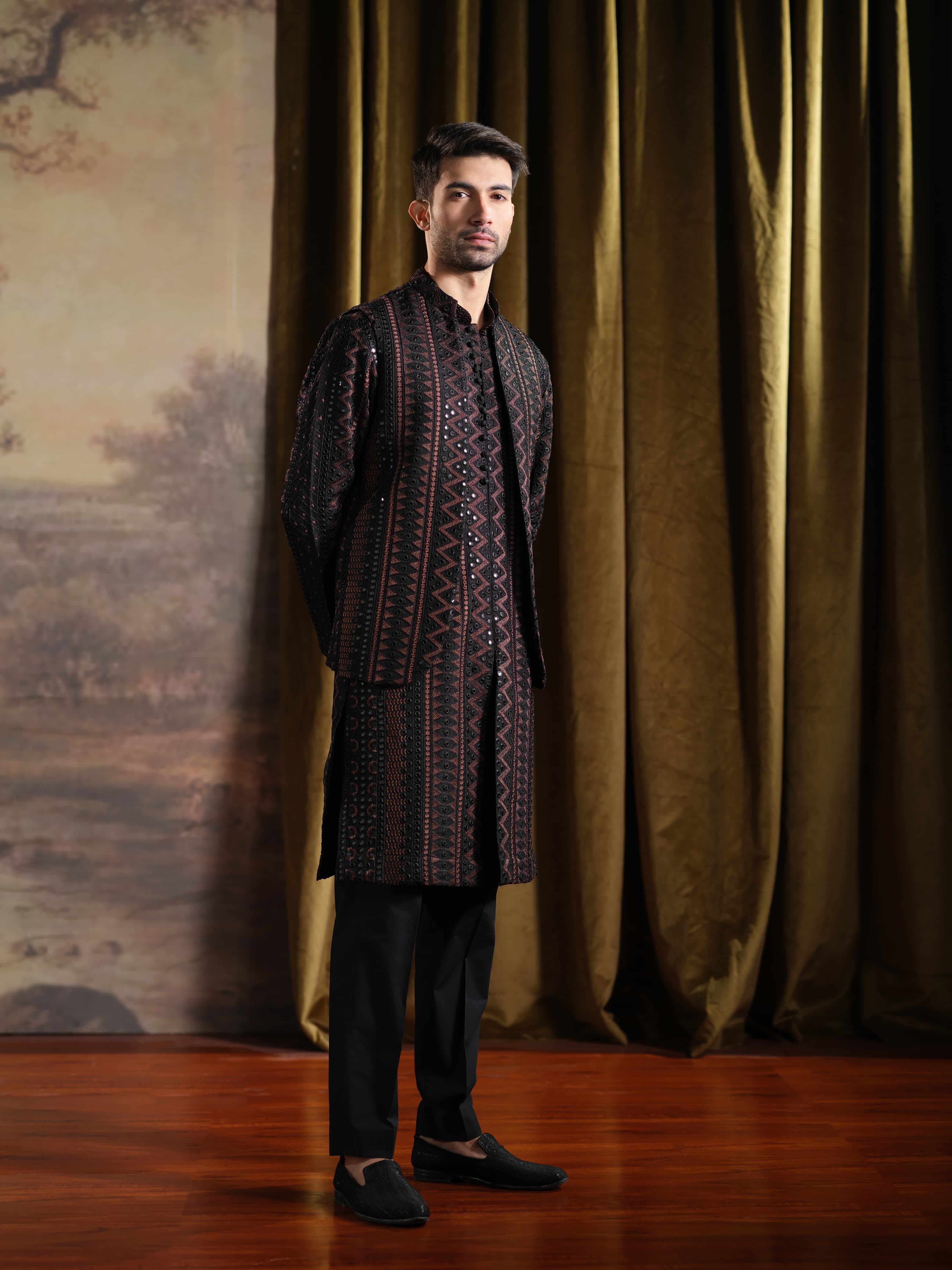 Musarrat - Black Embroidered Kurta Pajama