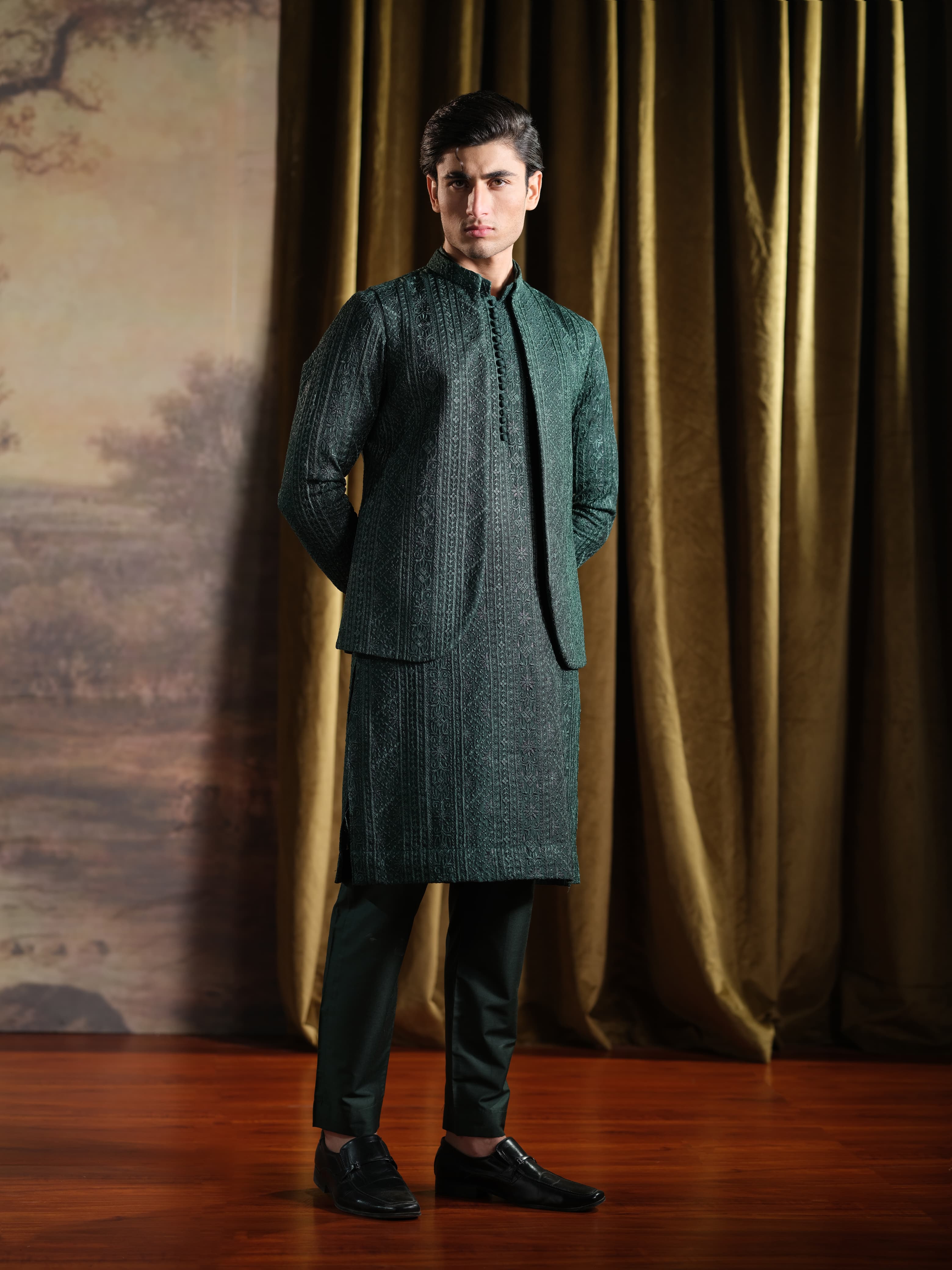 Musarrat - Hunter Green Embroidered Kurta Pajama