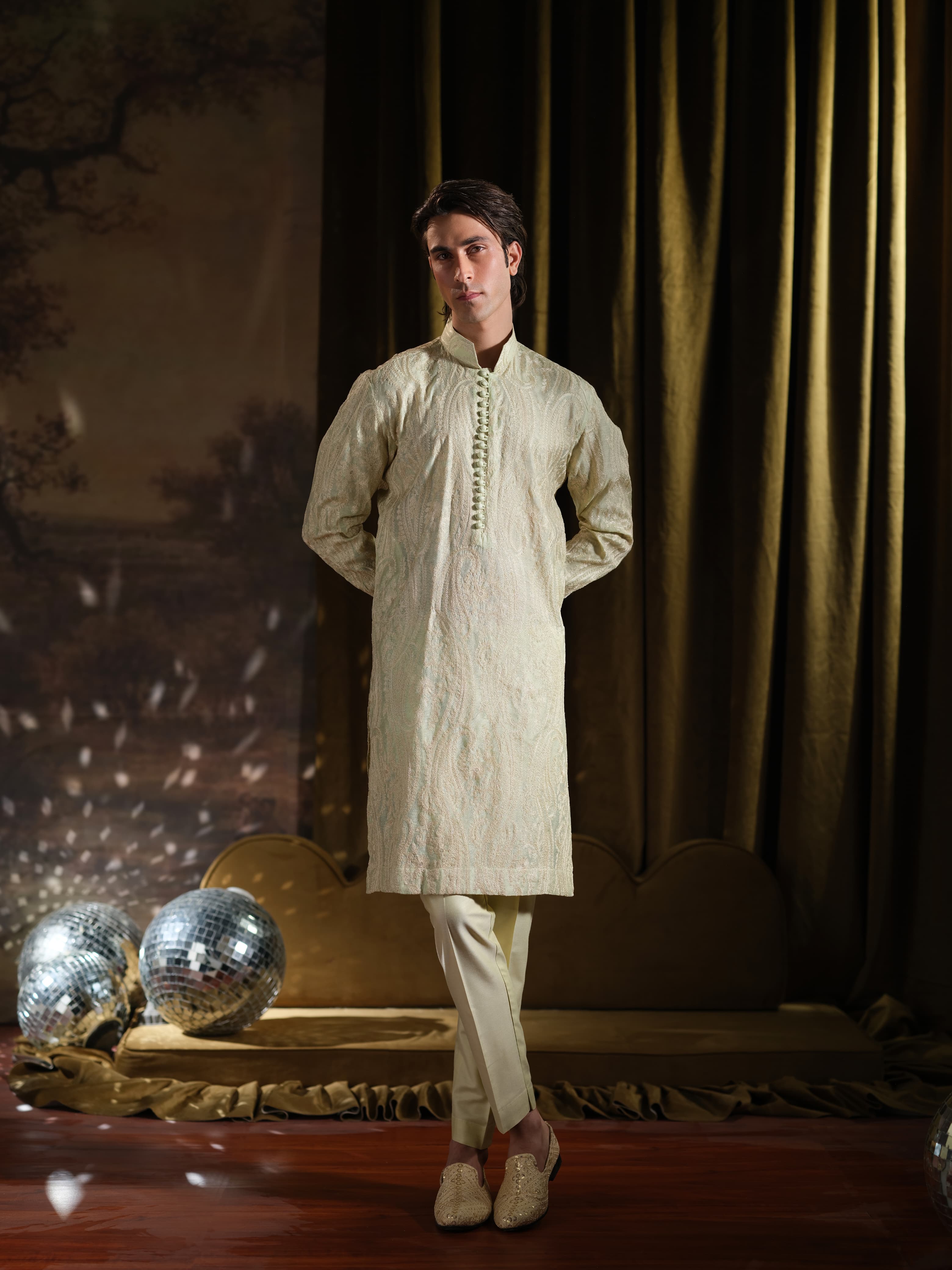 Musarrat - Tea Green Embroidered Kurta Pajama