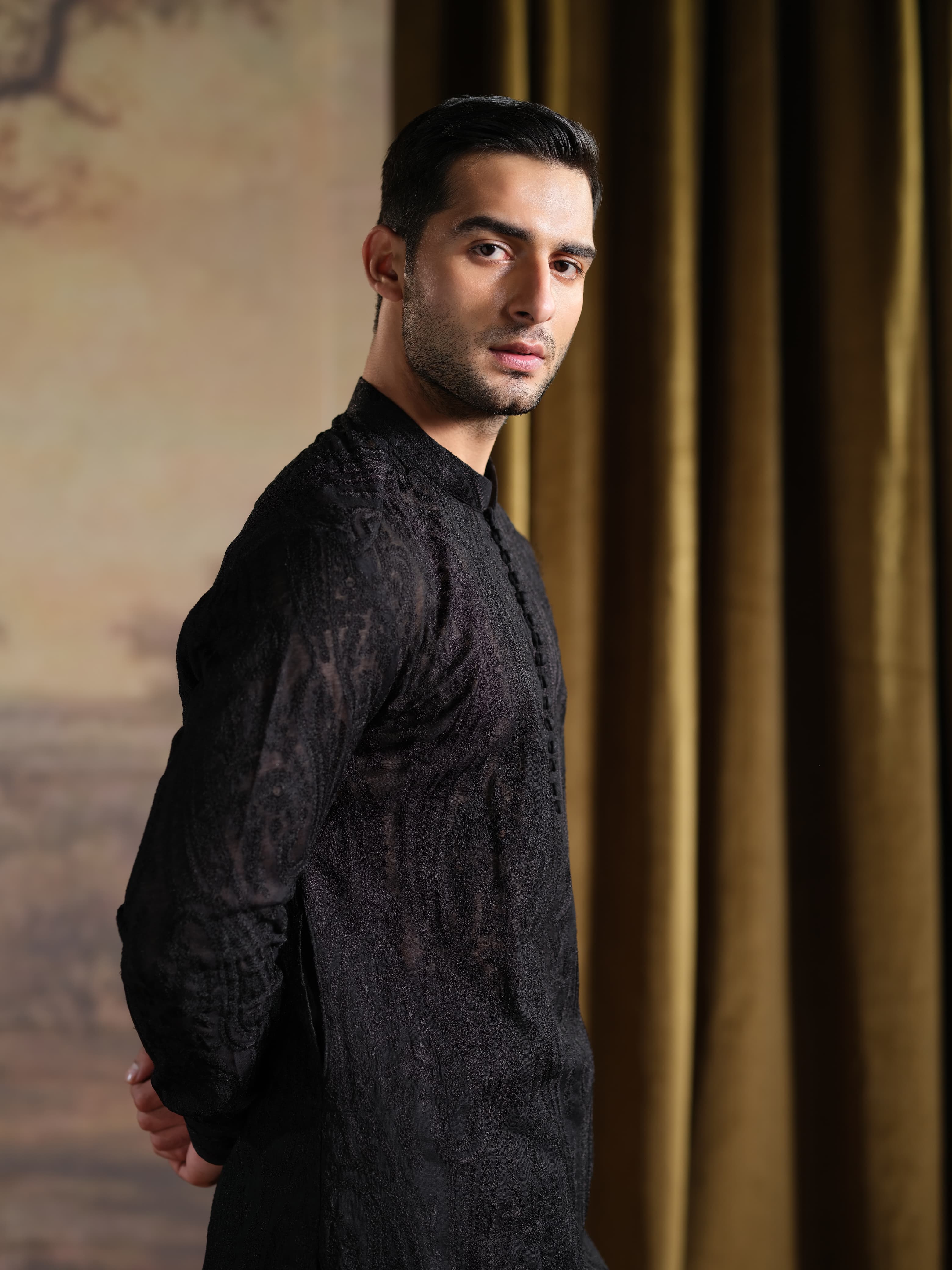 Musarrat - Black Embroidered Kurta Pajama