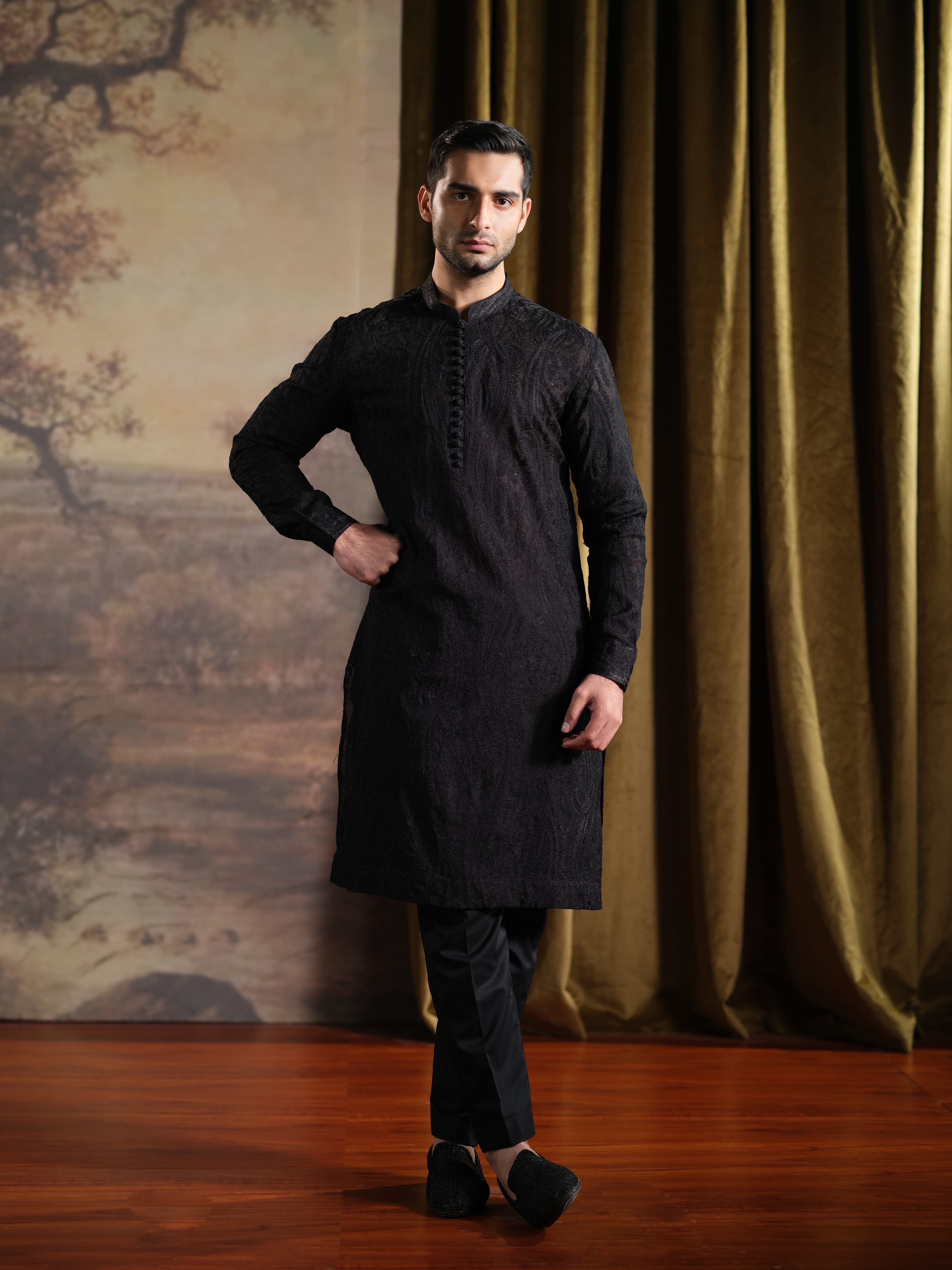 Musarrat - Black Embroidered Kurta Pajama