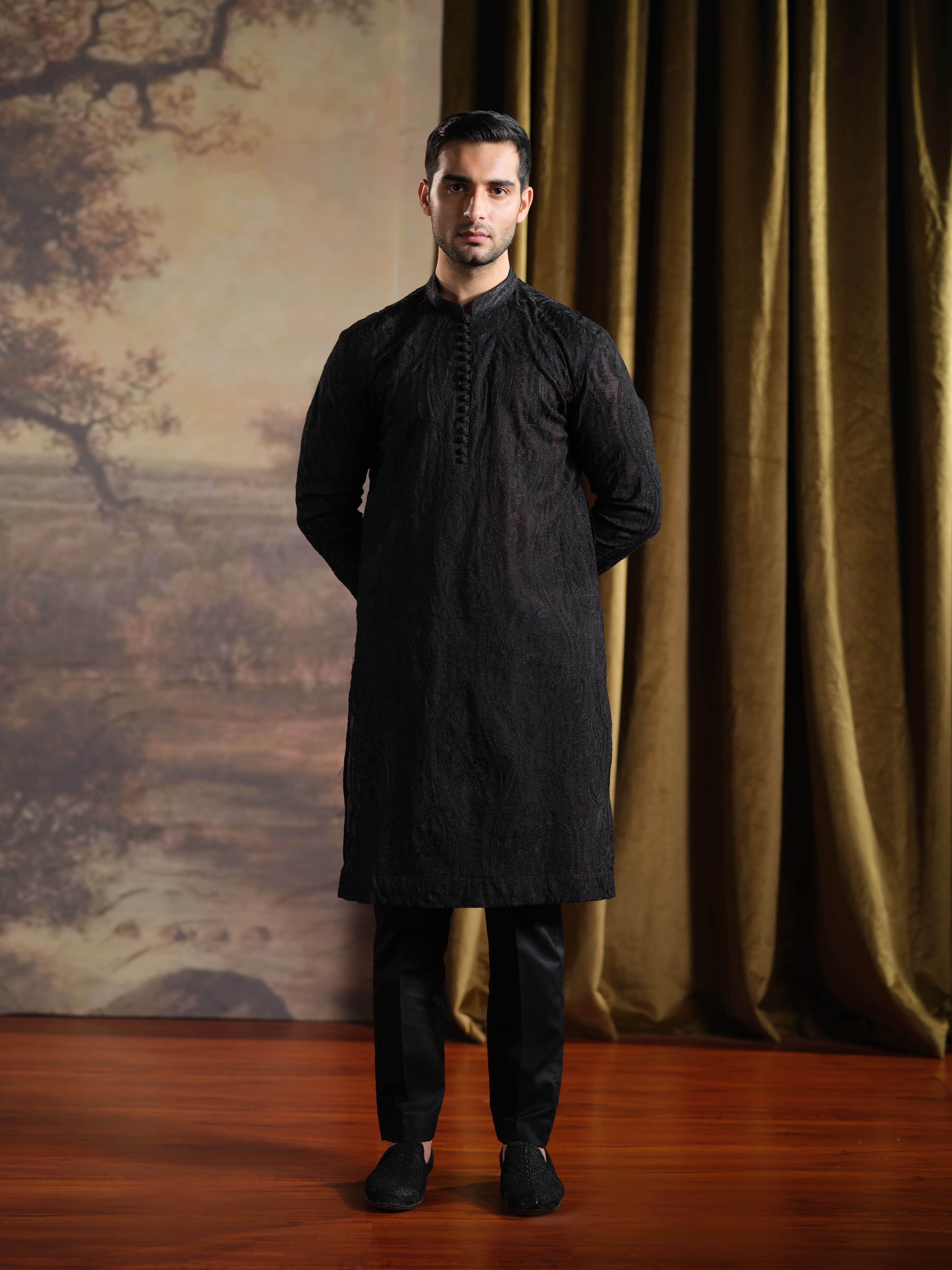 Musarrat - Black Embroidered Kurta Pajama