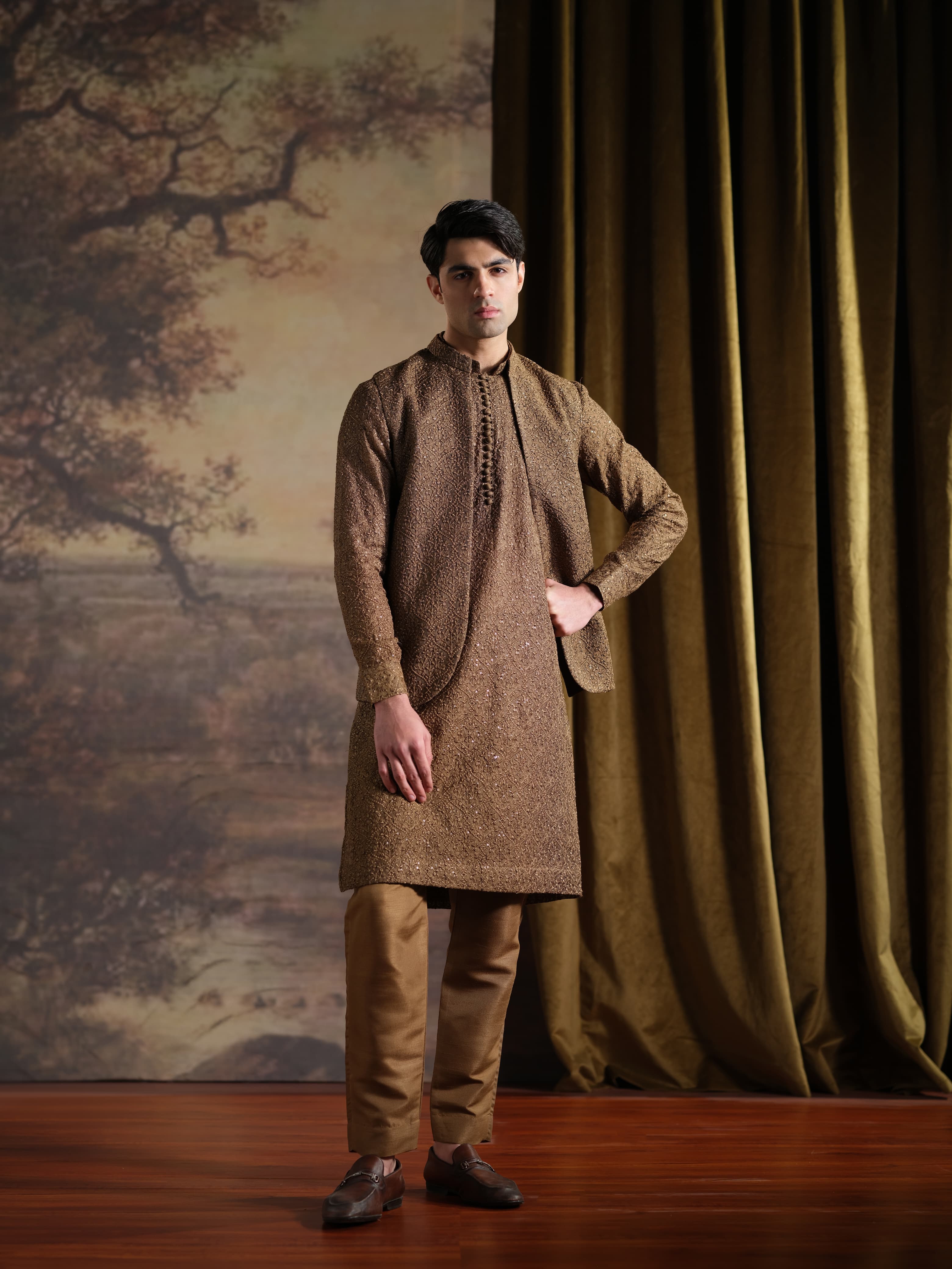 Musarrat - Brown Embroidered Kurta Pajama