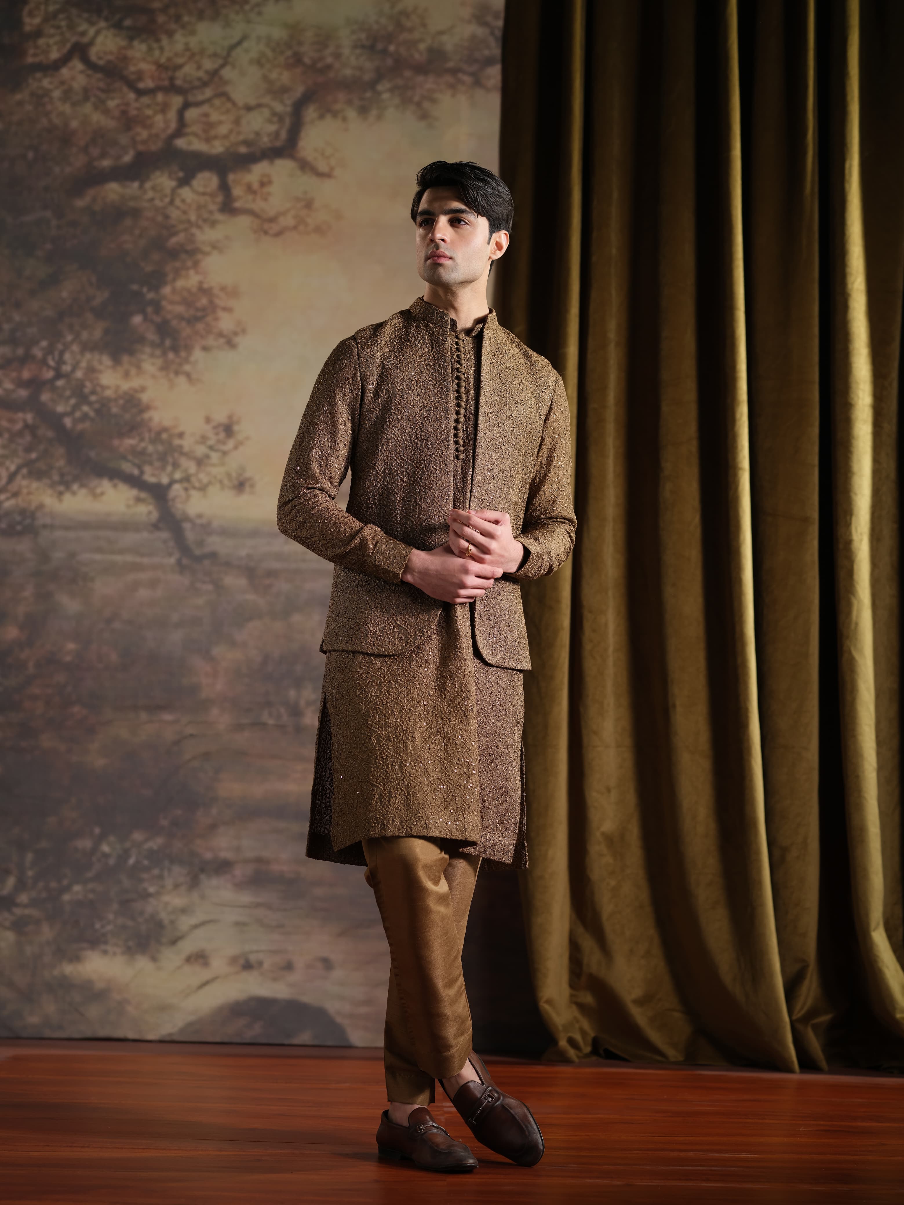 Musarrat - Brown Embroidered Kurta Pajama