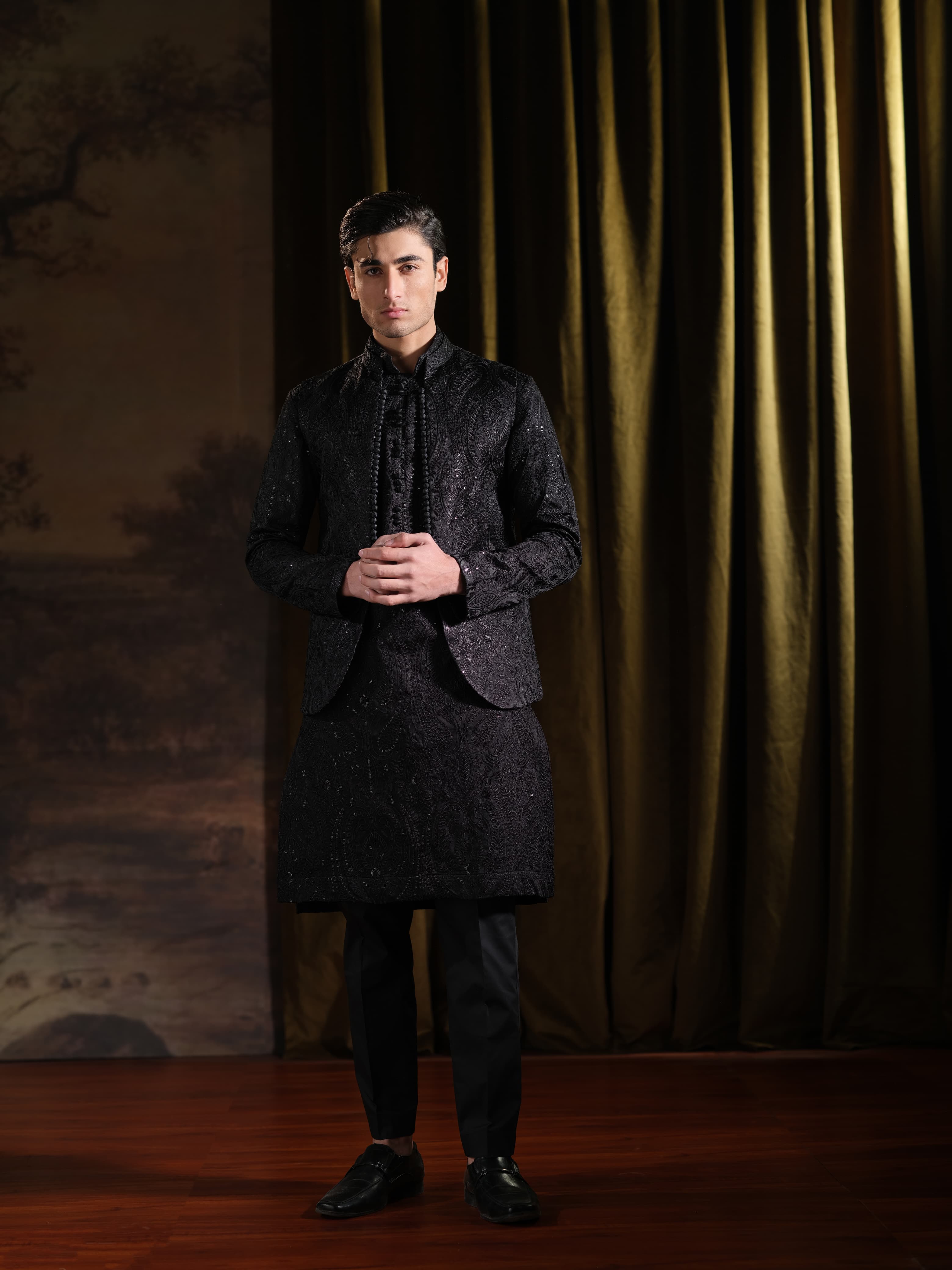 Musarrat - Black Embroidered Kurta Pajama