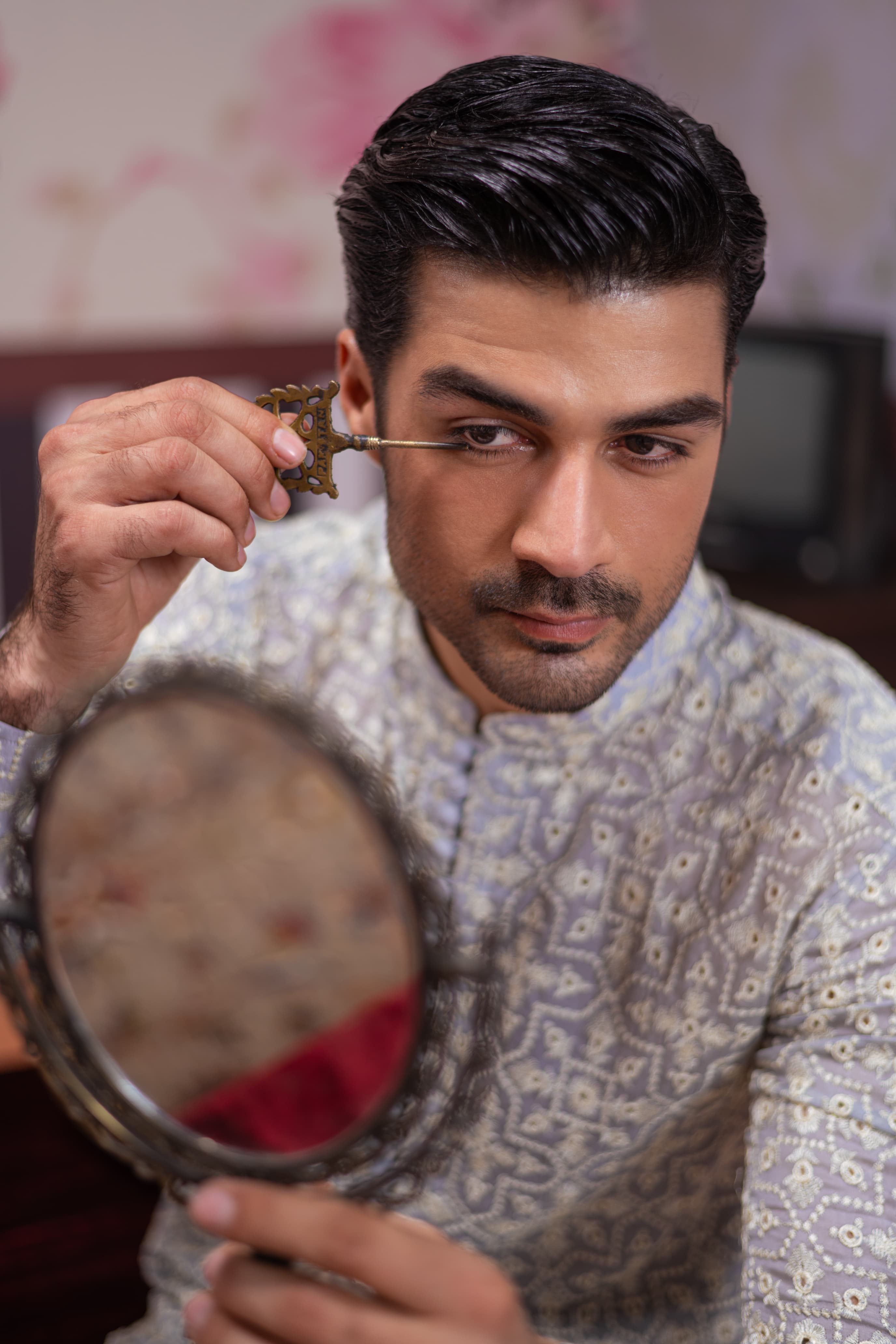 Muqabil - Ash Gray Embroidered Kurta Pajama