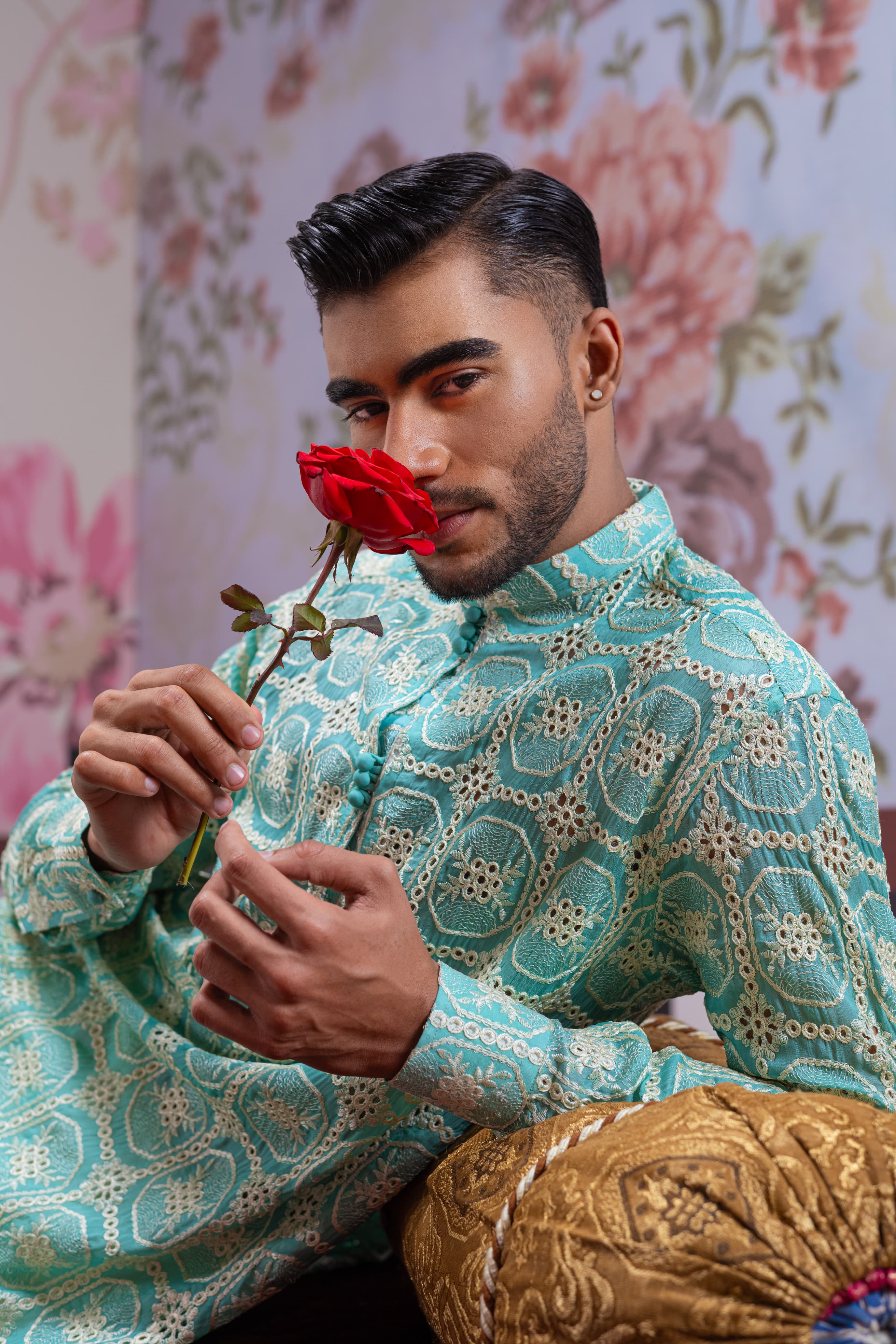 Muqabil - Glacial Green Embroidered Kurta Pajama