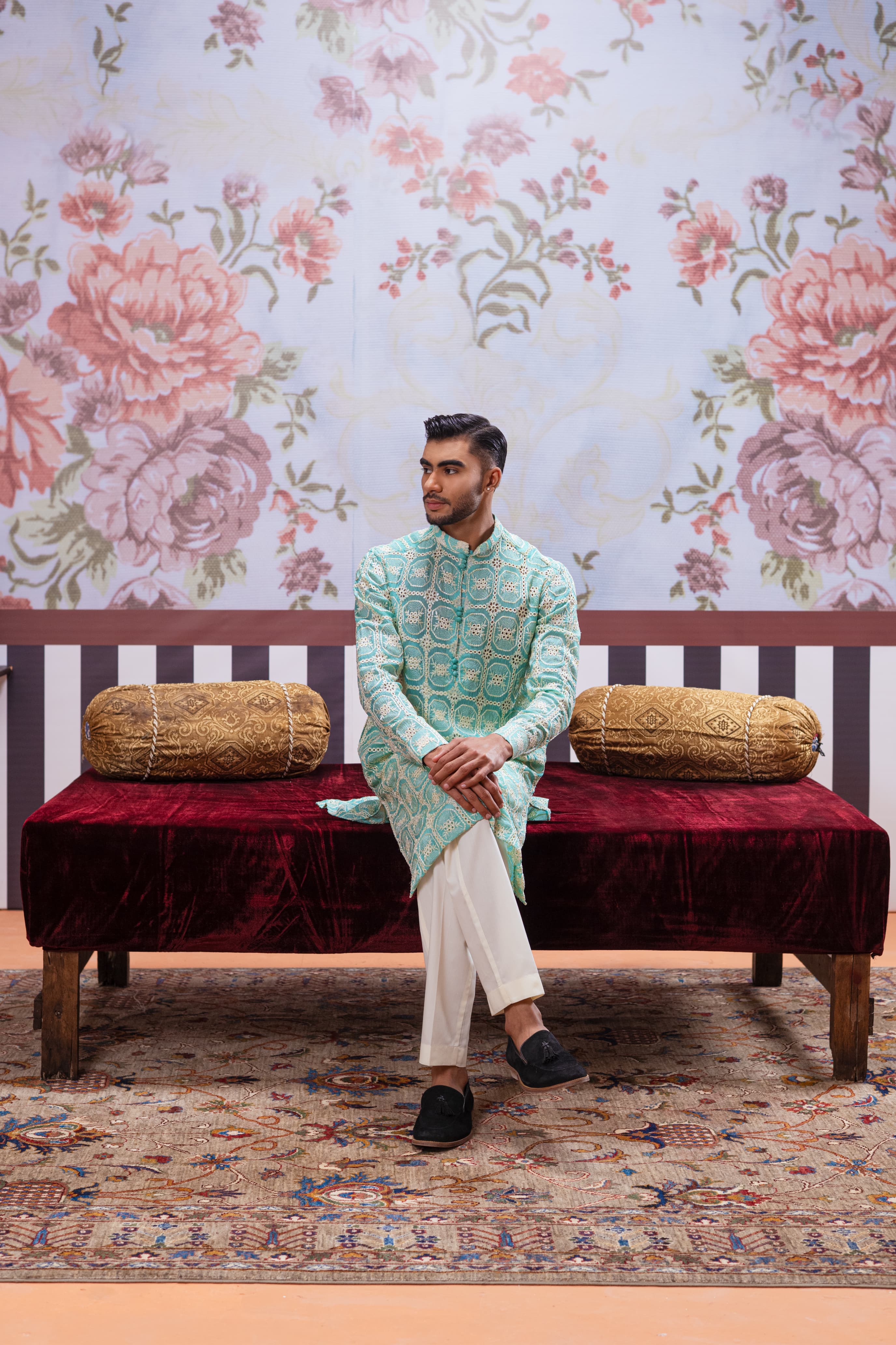 Muqabil - Glacial Green Embroidered Kurta Pajama