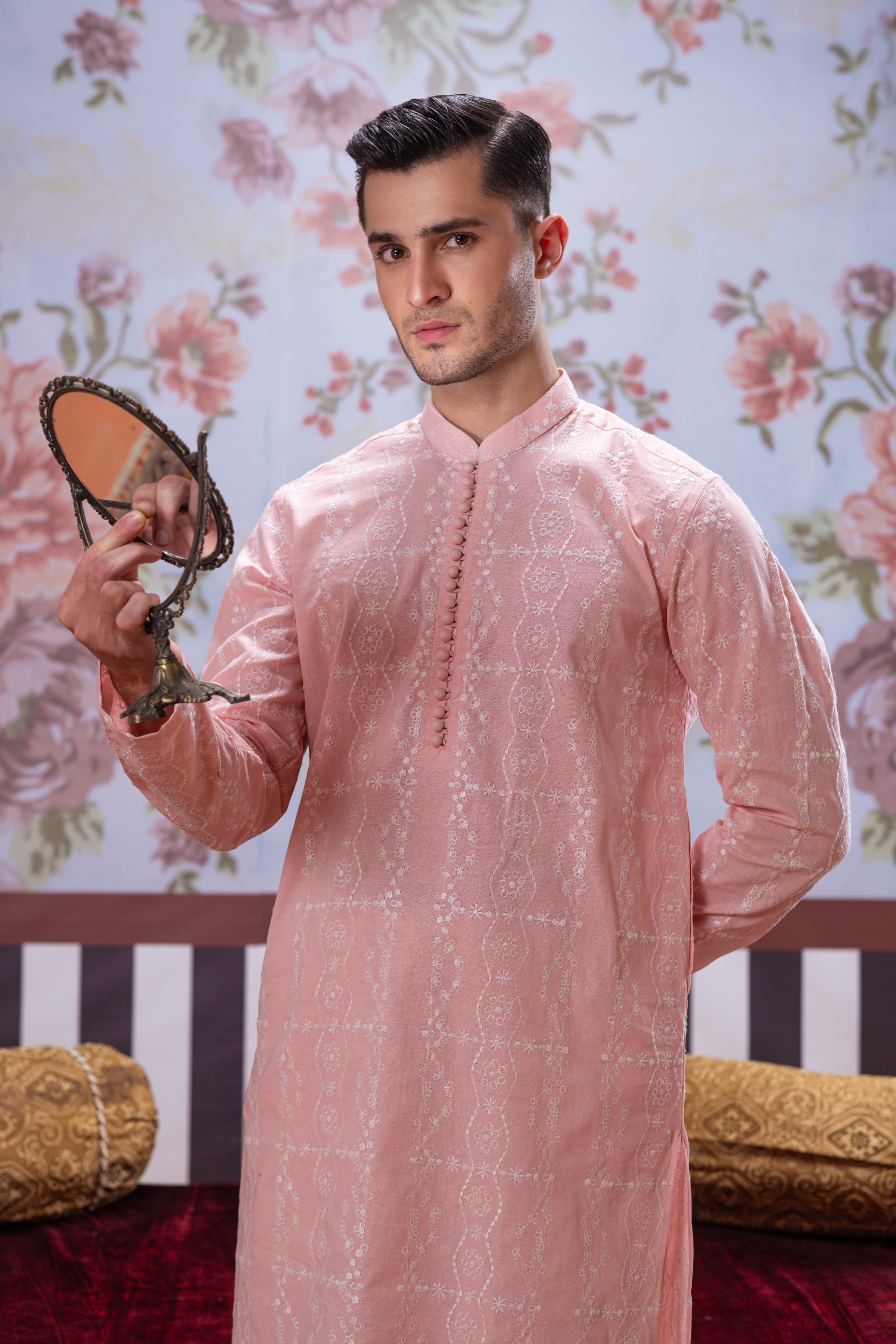 Muqabil - Soft Pink Embroidered Kurta Pajama