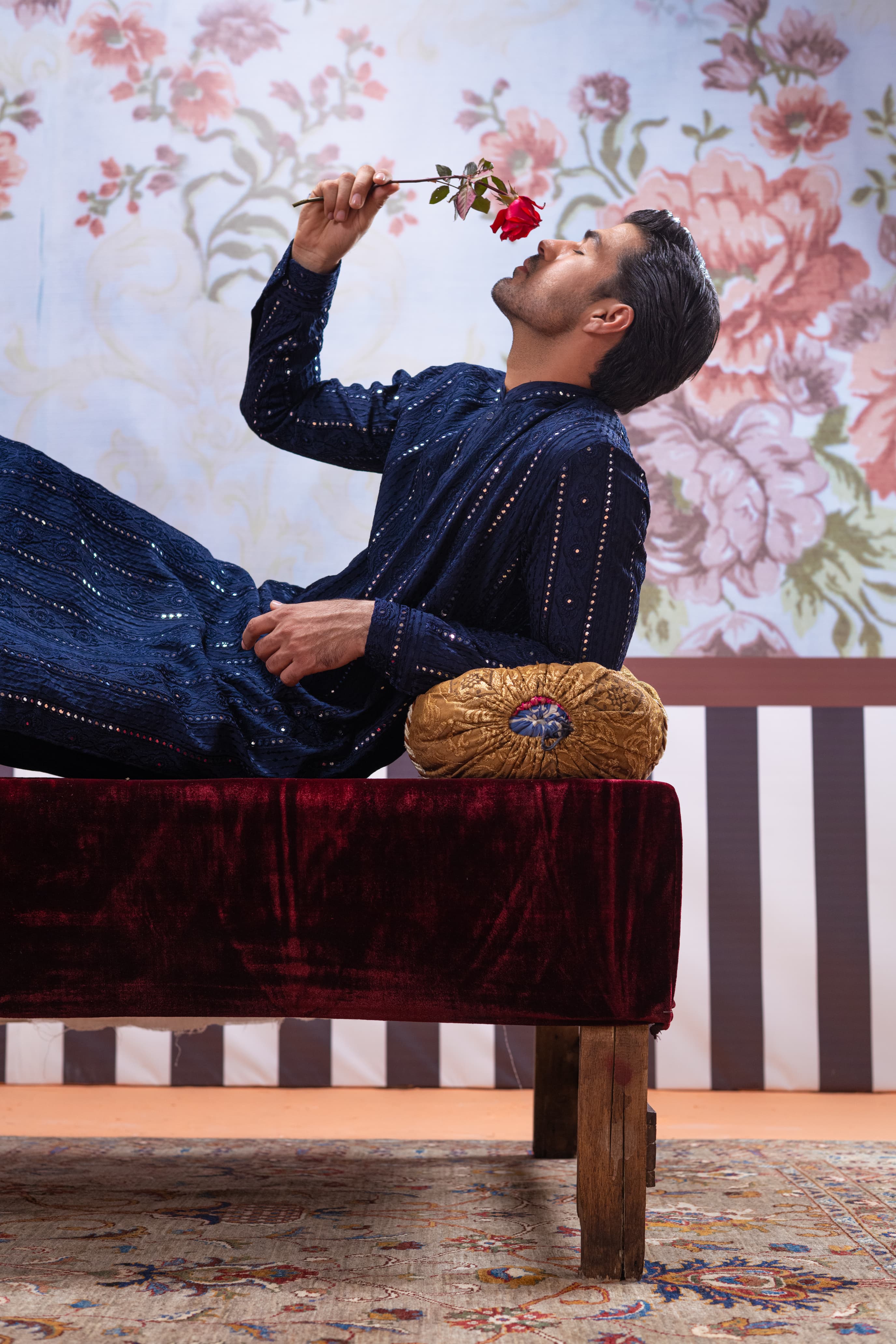 Muqabil - Indigo Blue Embroidered Kurta Pajama