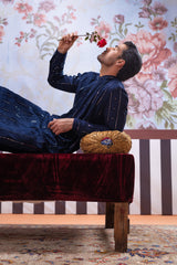 Muqabil - Indigo Blue Embroidered Kurta Pajama