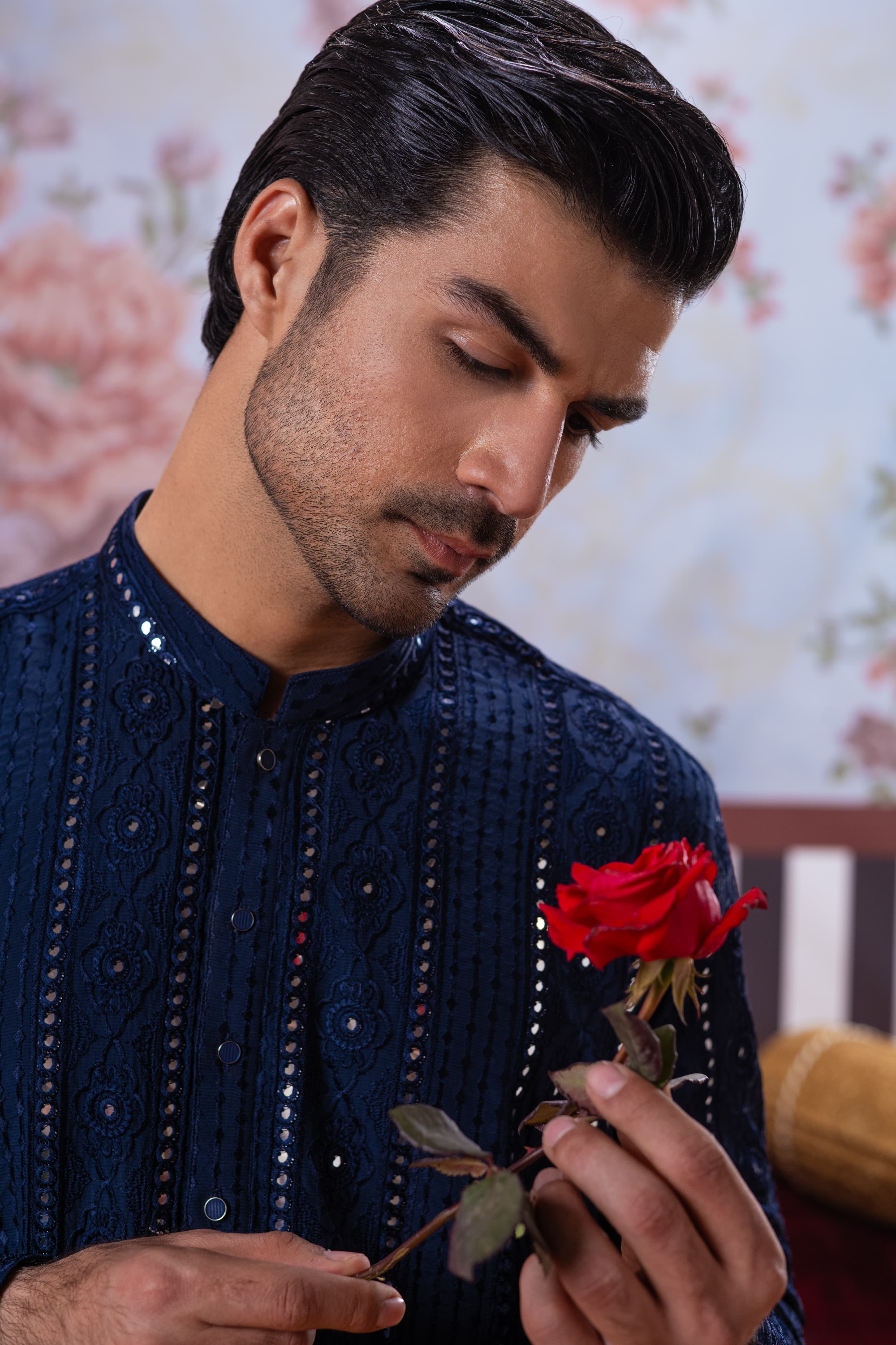 Muqabil - Indigo Blue Embroidered Kurta Pajama