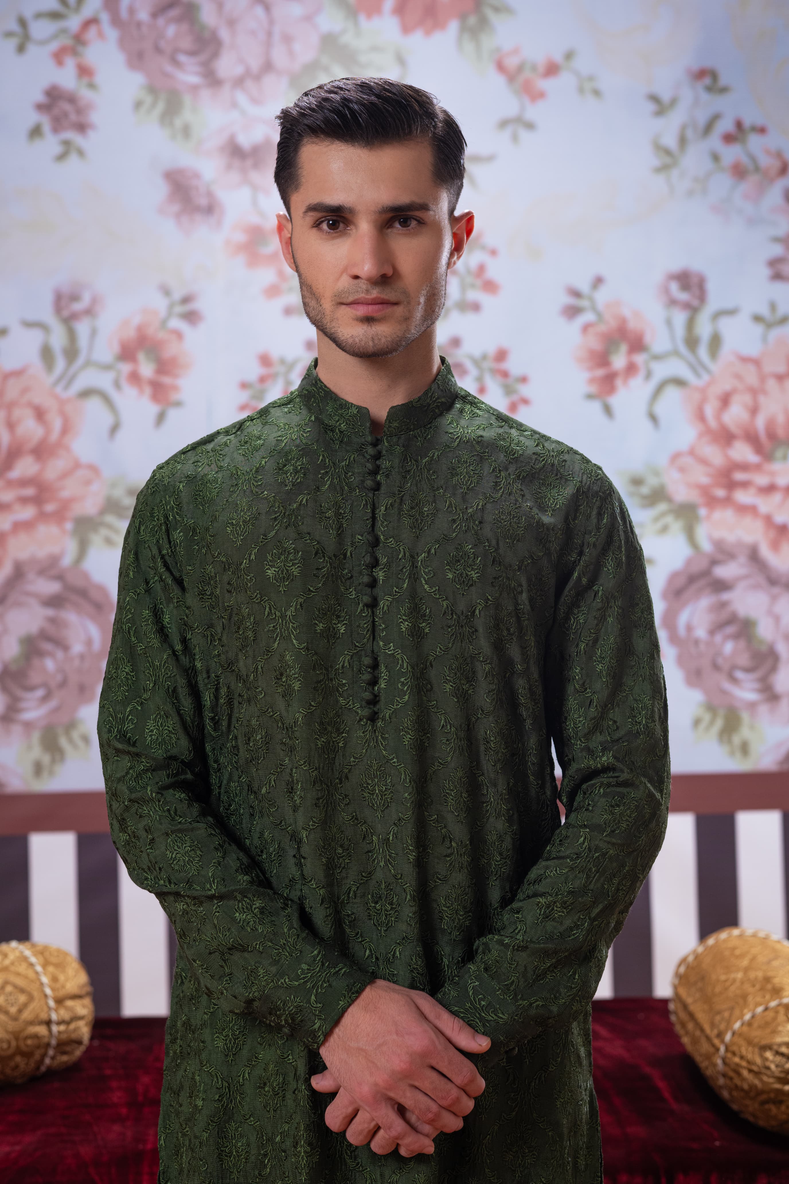 Muqabil - Pine Green Embroidered Kurta Pajama